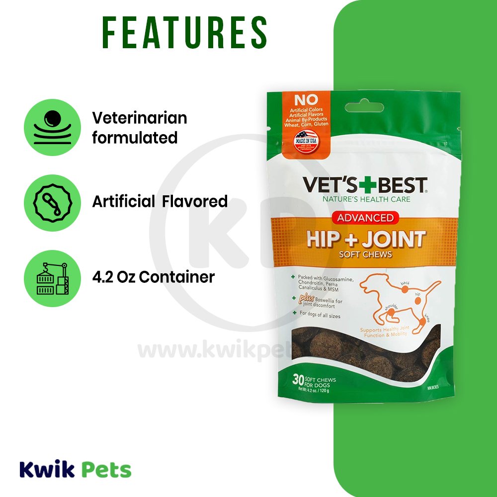 Vet’s Best Advanced Hip & Joint Soft Chews for Dogs Up To 75 lbs 30 Count 4.2-oz