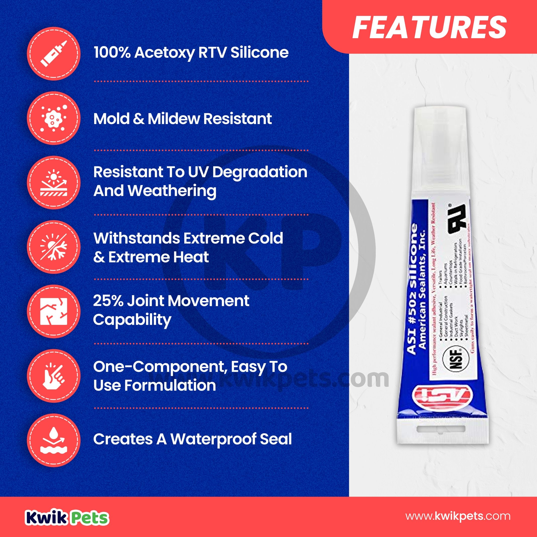 ASI 502 Food Grade White Silicone Sealant Tube 2.8-oz