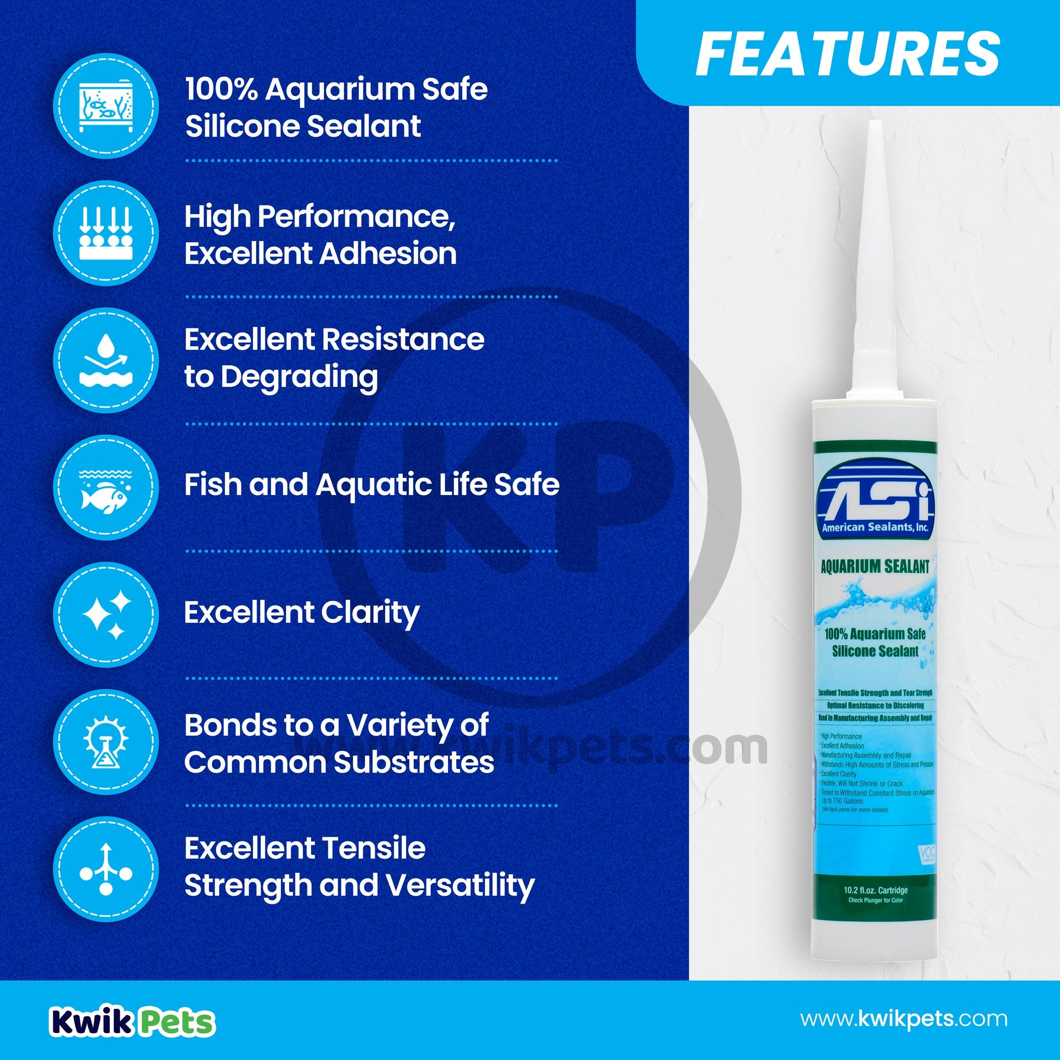 ASI Clear Aquarium Silicone Sealant Cartridge 10.2-oz 5 Pack