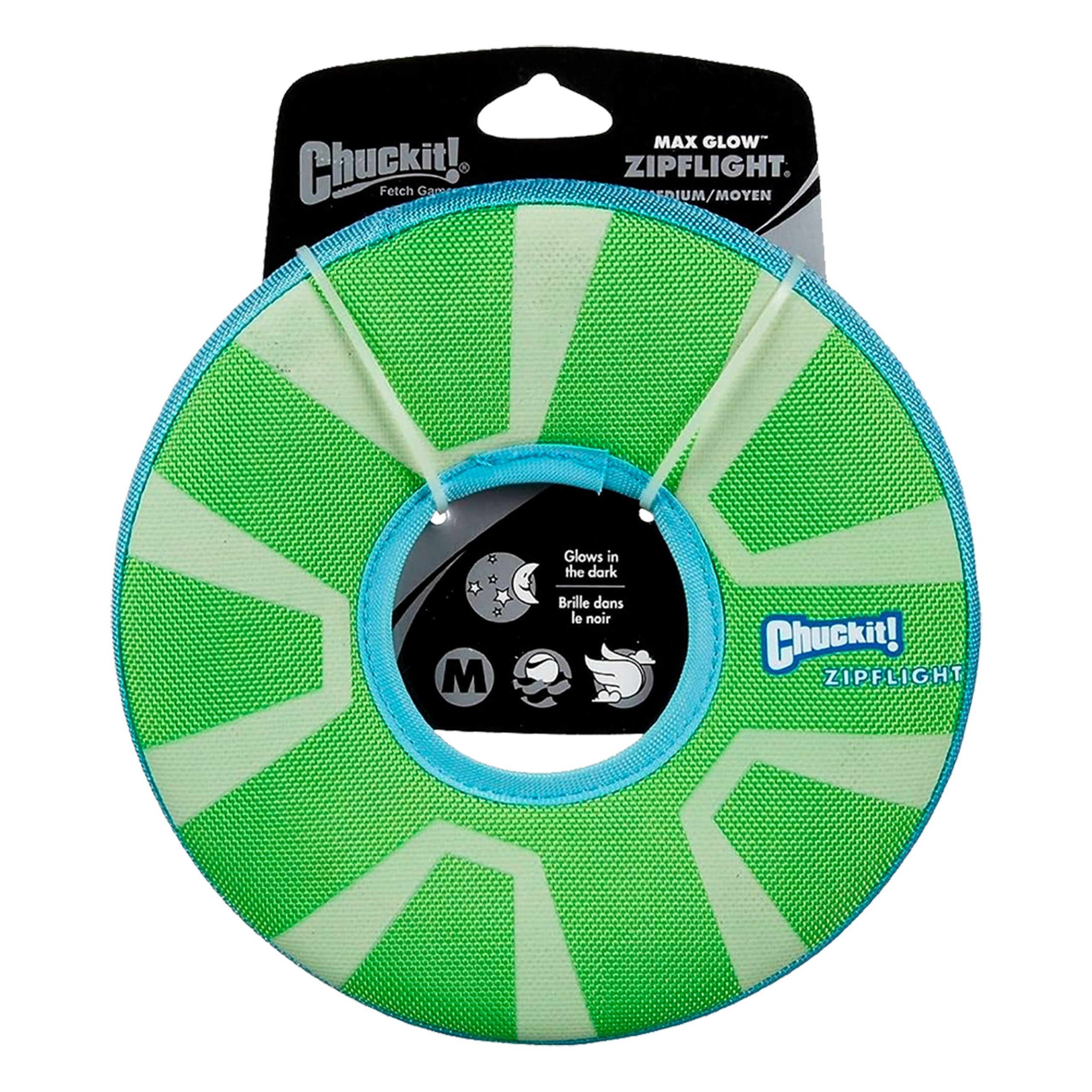 Chuckit! ZipFlight Max Glow Dog Toy Green/White Medium