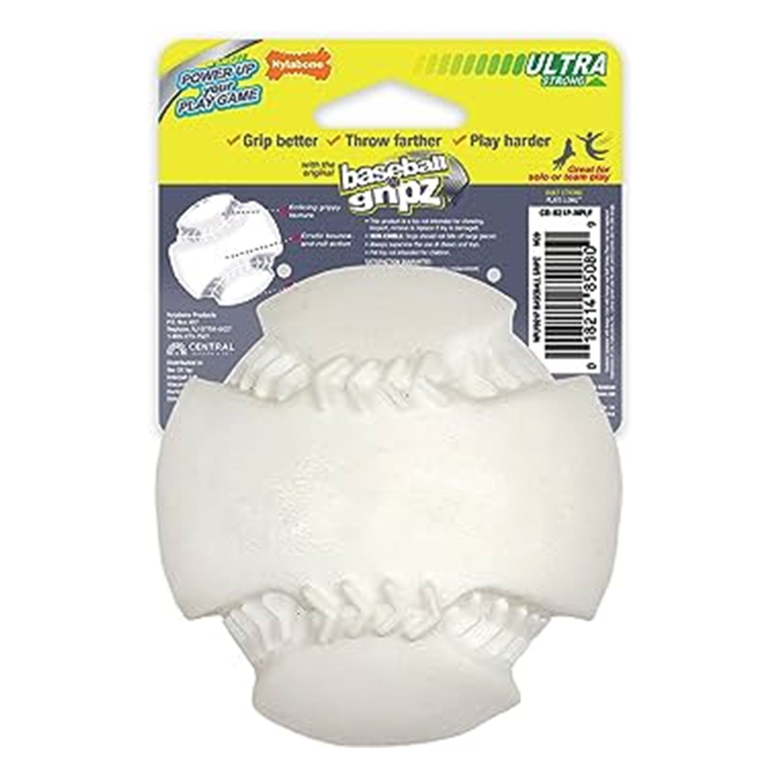 Nylabone Power Play Baseball Gripz Dog Toy Medium/Wolf – Up To 35 lbs