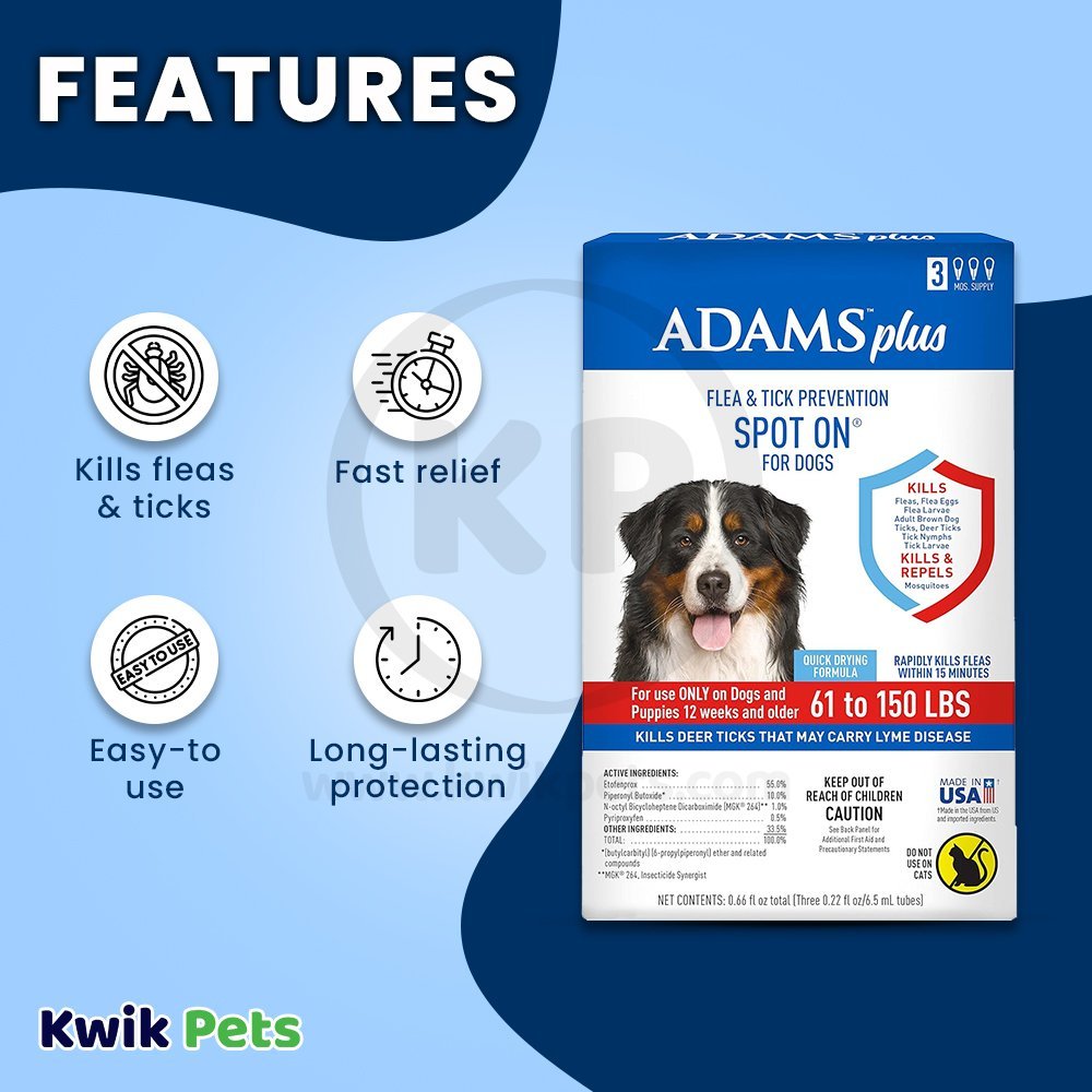 Adams Plus Flea & Tick 3 Month Supply Prevention Spot On for XL Dogs 61 to 150 lbs Clear