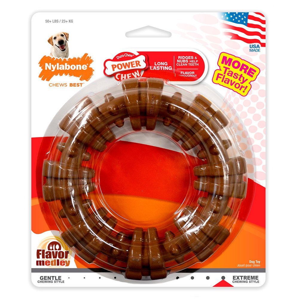 Nylabone Power Chew Textured Ring Dog Toy Medley Flavor XL/Souper – 50+ lbs