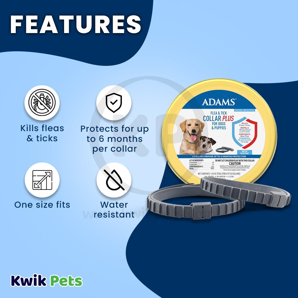 Adams Flea & Tick Collar Plus for Dogs & Puppies 2 Count