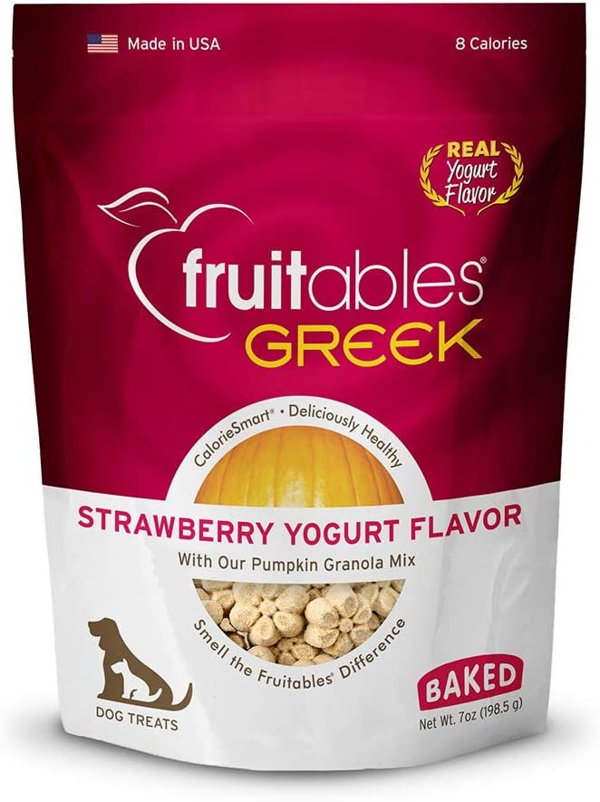 Fruitables Greek Strawberry Yogurt Crunchy Baked Dog Treats 7-oz