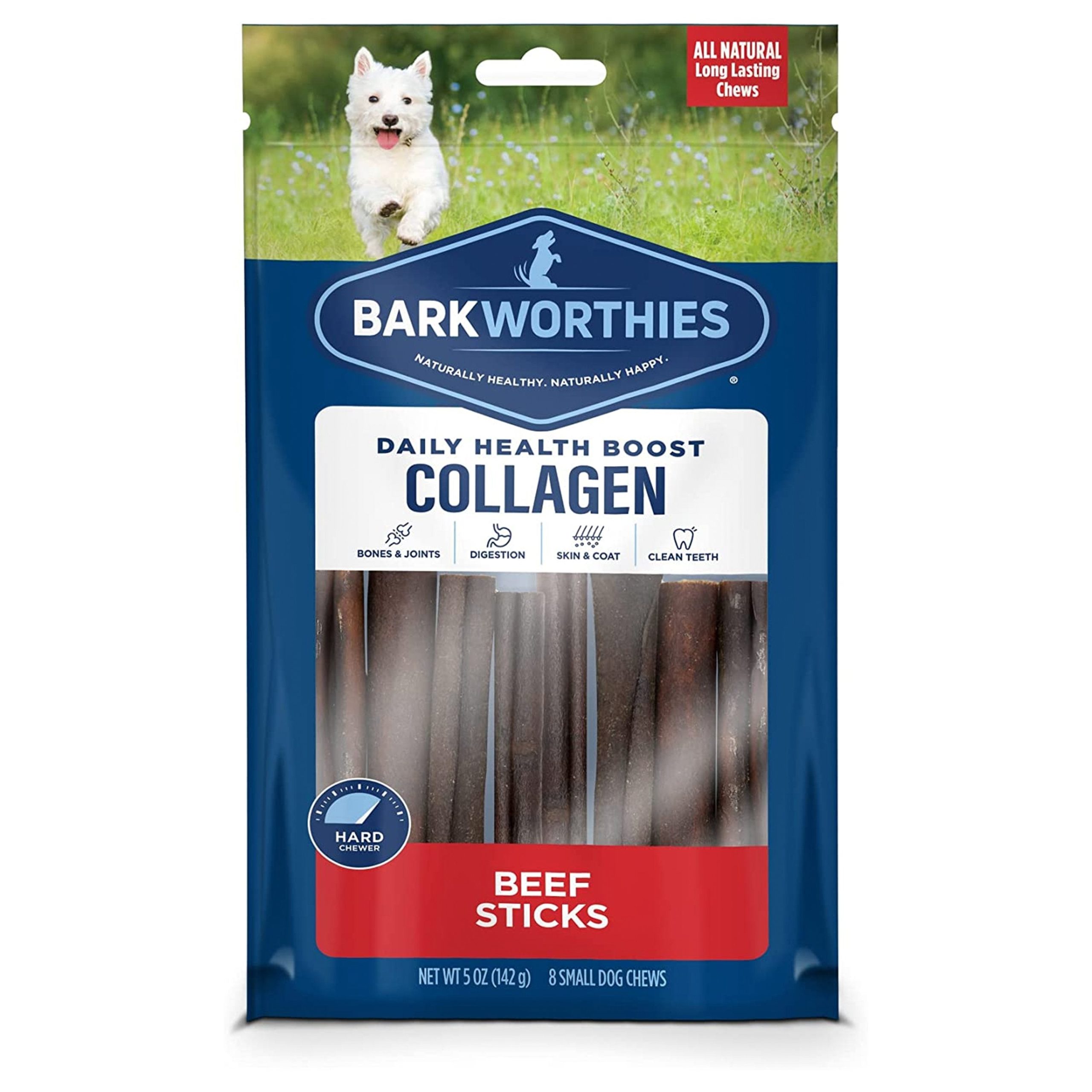 Barkworthies 6″ Peanut Butter Flavored Collagen Beef Stick Dog Chews 8 Count