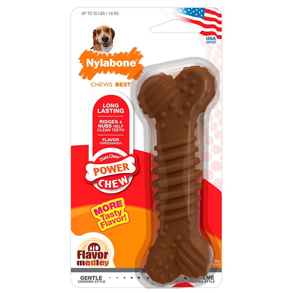 Nylabone Power Chew Textured Bone Dog Toy Medley Flavor Medium/Wolf – Up To 35 lbs