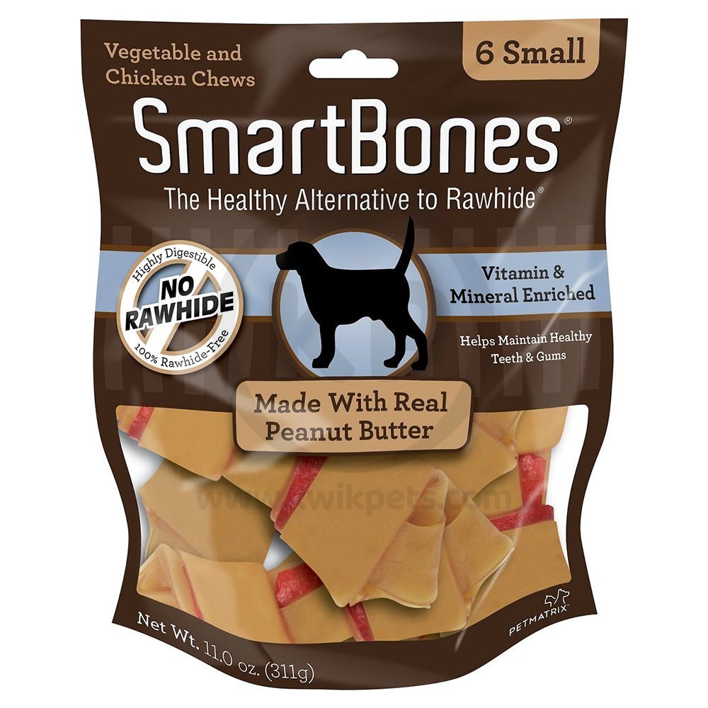 SmartBones Small Classic Bone Chews Dog Treat Peanut Butter 6 Count 11-oz