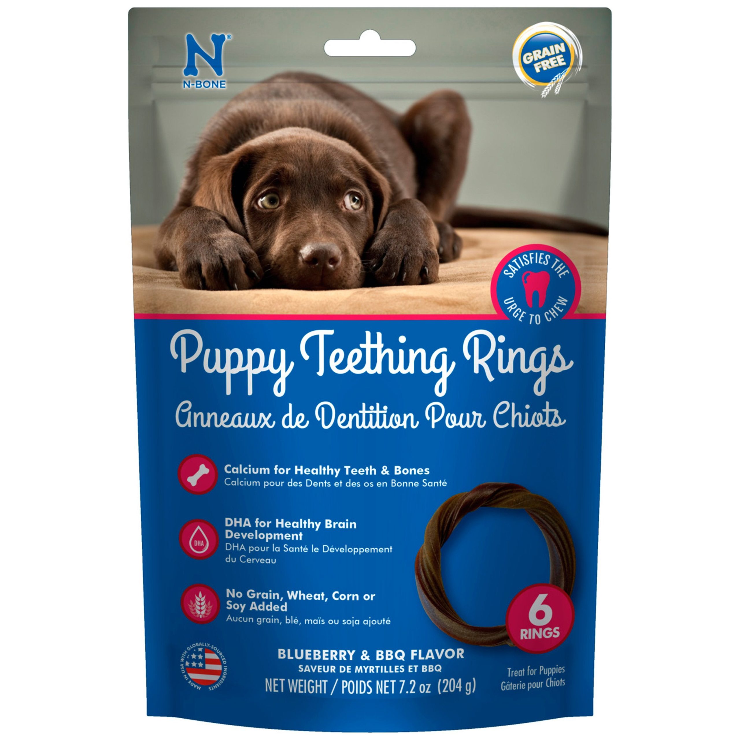 N-Bone Grain-Free Puppy Teething Rings Blueberry & BBQ 6 Count 7.2-oz