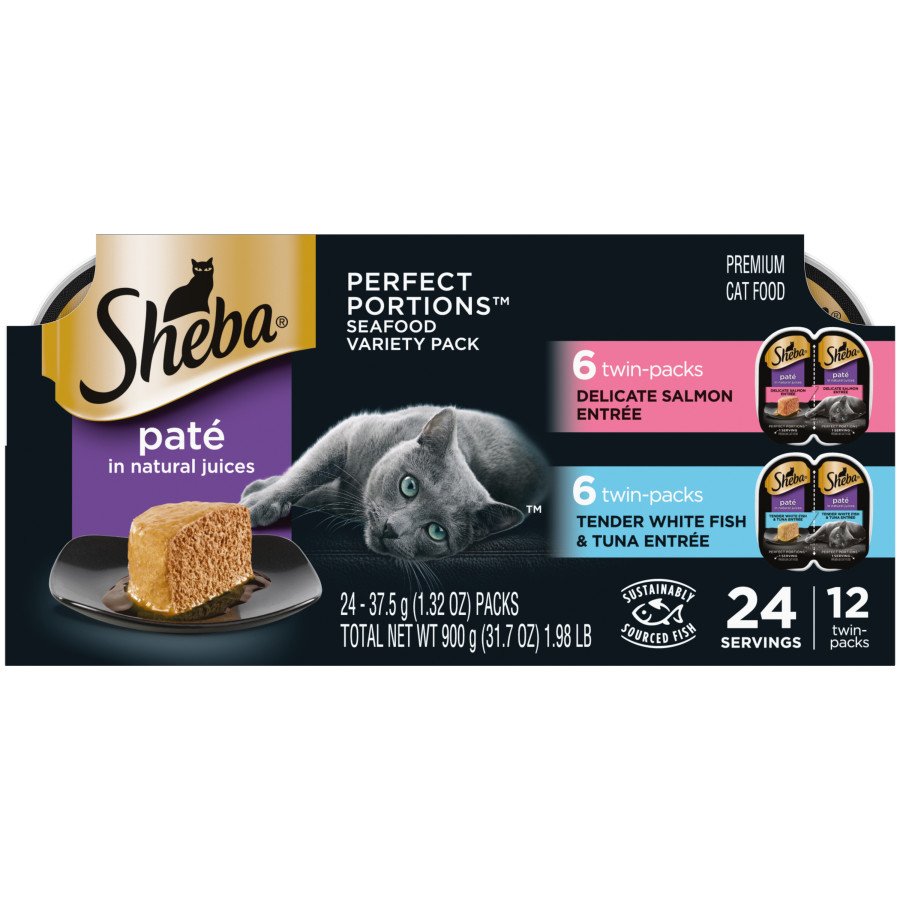 Sheba Perfect Portions Pate Wet Cat Food Delicate Salmon & Tender Whitefish/Tuna 12 Twin Variety Pack 24 Count 1.98-lb