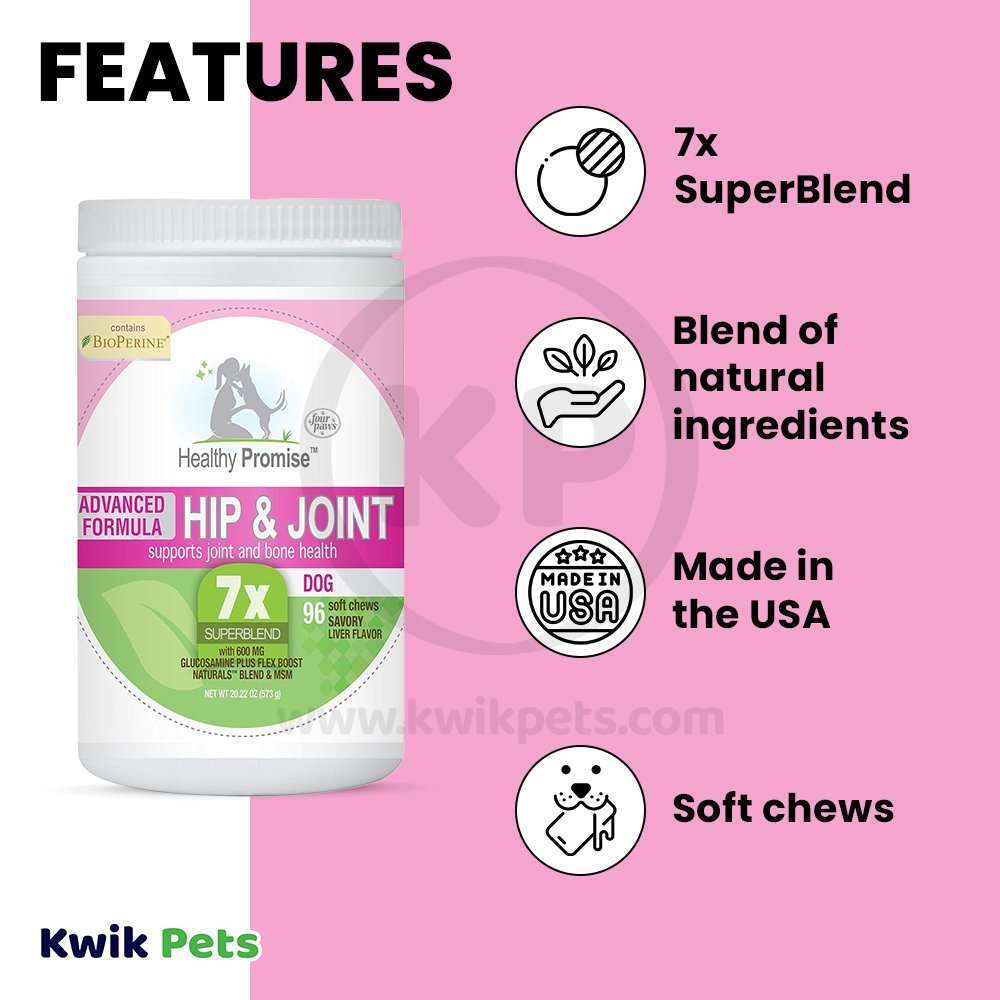 Four Paws Healthy Promise Advanced Formula Hip & Joint Supplement Dog Soft Chews Savory Liver 96 Count