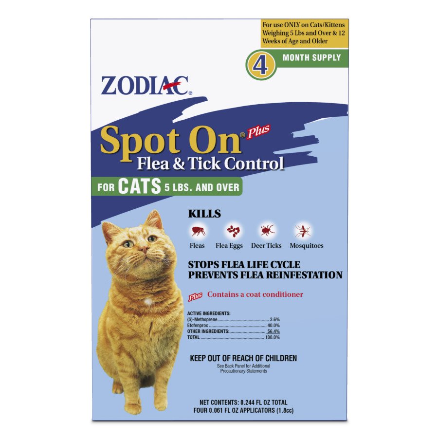 Zodiac Spot On Plus Flea & Tick Control for Cats 5-lb & Over 4 Count