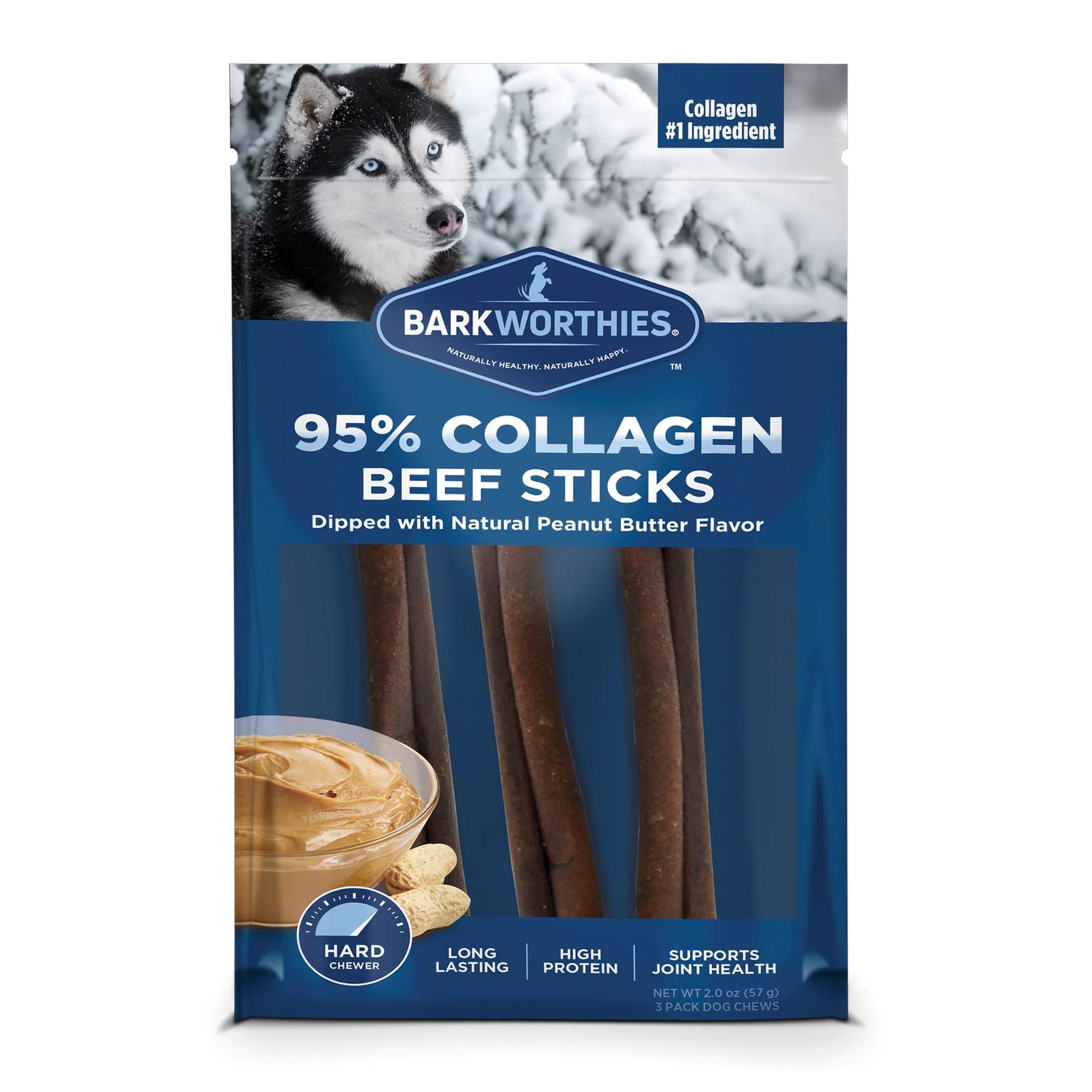 Barkworthies 6″ Peanut Butter Flavored Collagen Beef Stick Dog Chews 3 Count