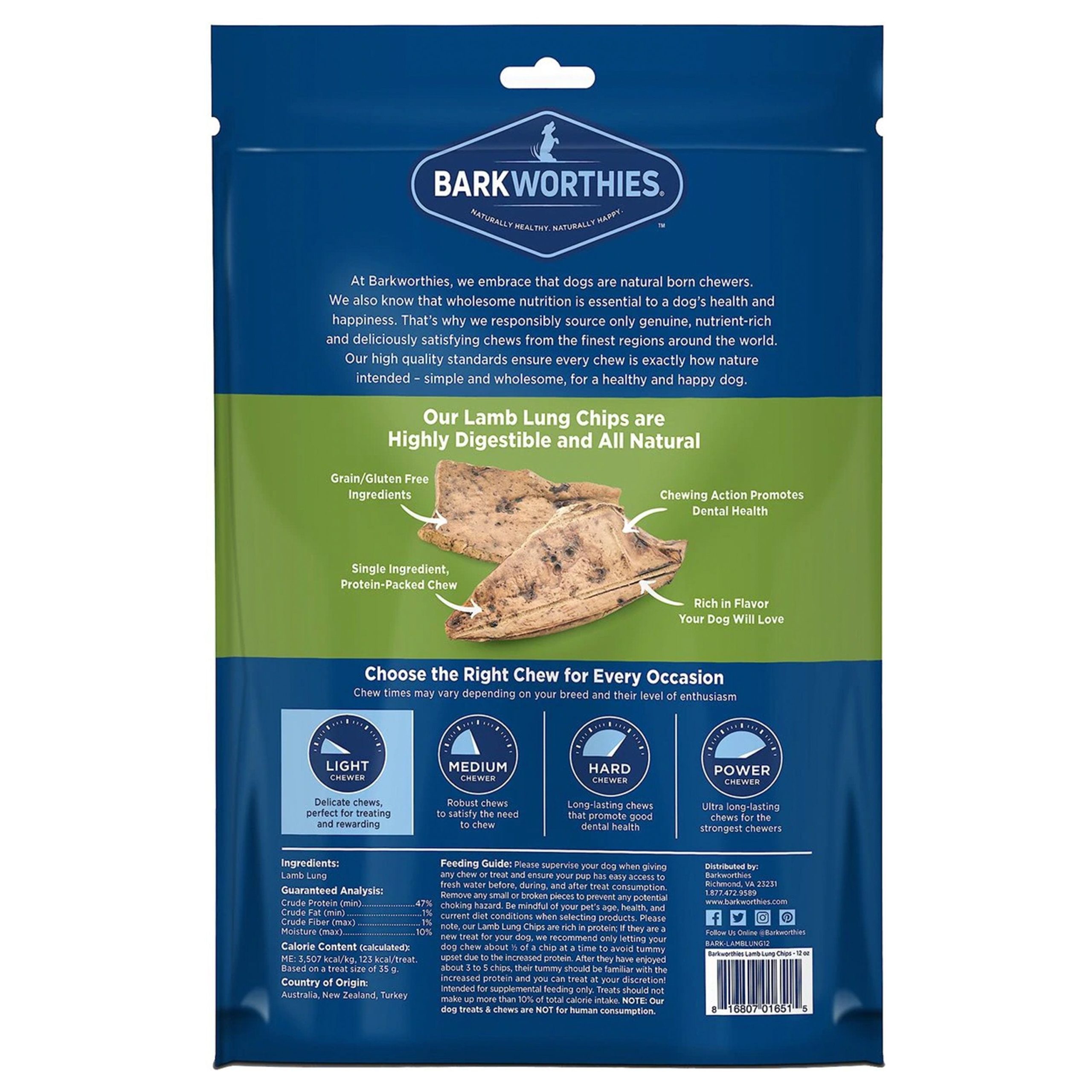 Barkworthies Lamb Lung Chips Dog Chews 12-oz