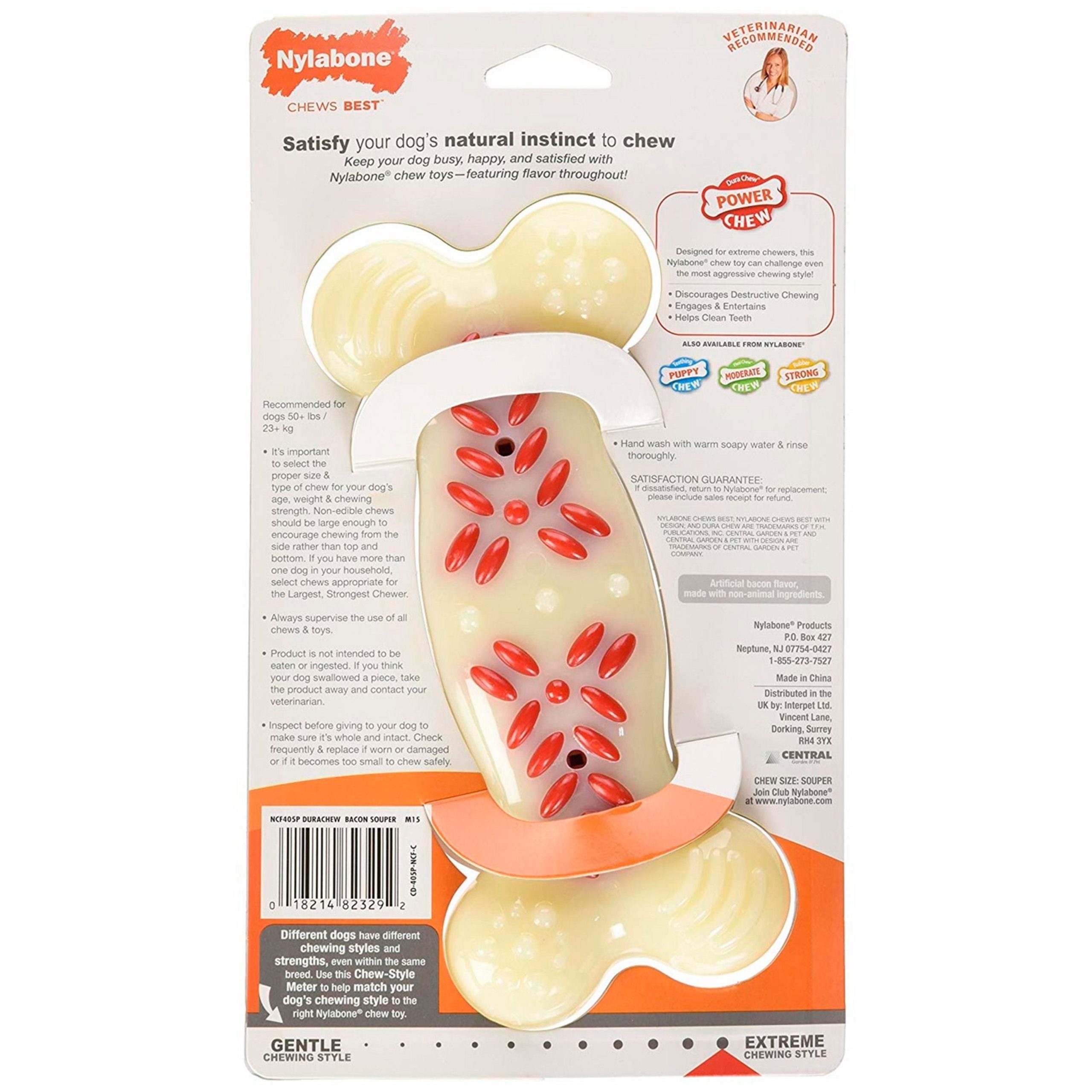 Nylabone Power Chew Action Ridges Dog Toy Bacon XL/Souper – 50+ lbs