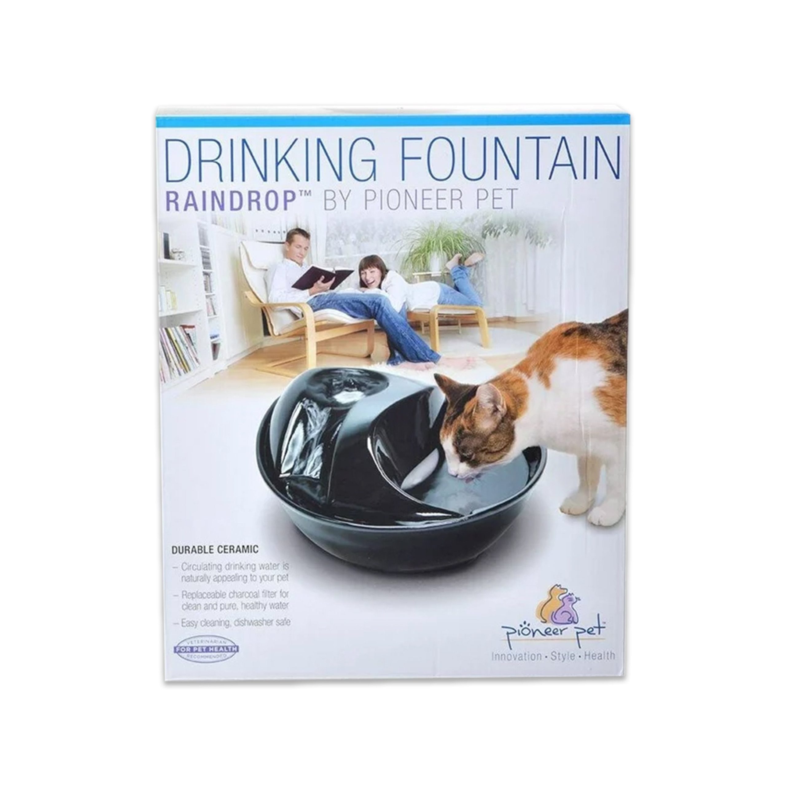 Pioneer Pet Raindrop Black Ceramic Drinking Fountain 60-oz