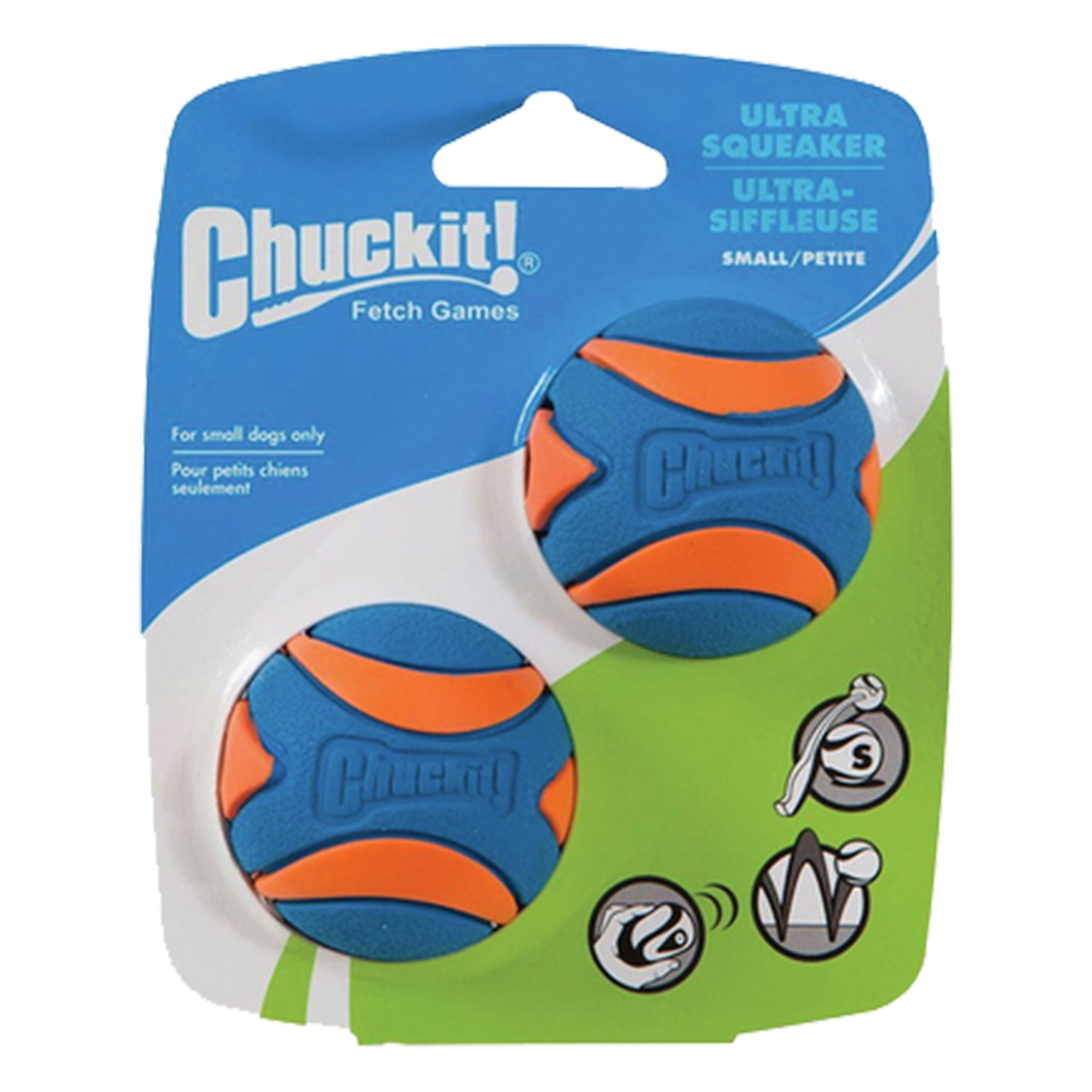 Chuckit! Ultra Squeaker Balls Dog Toy Blue/Orange Small 2 Count