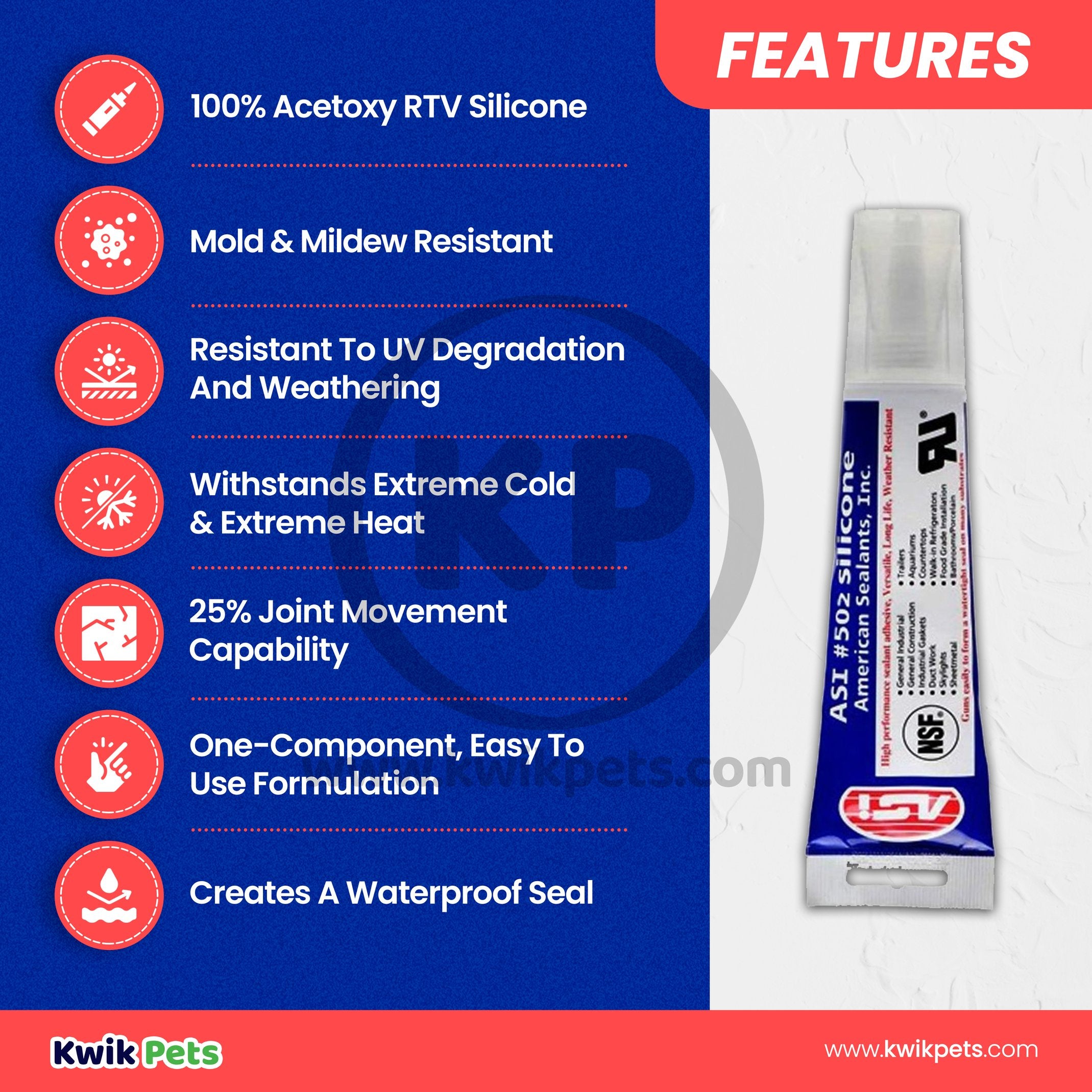 ASI 502 Food Grade Clear Silicone Sealant Tube 2.8-oz