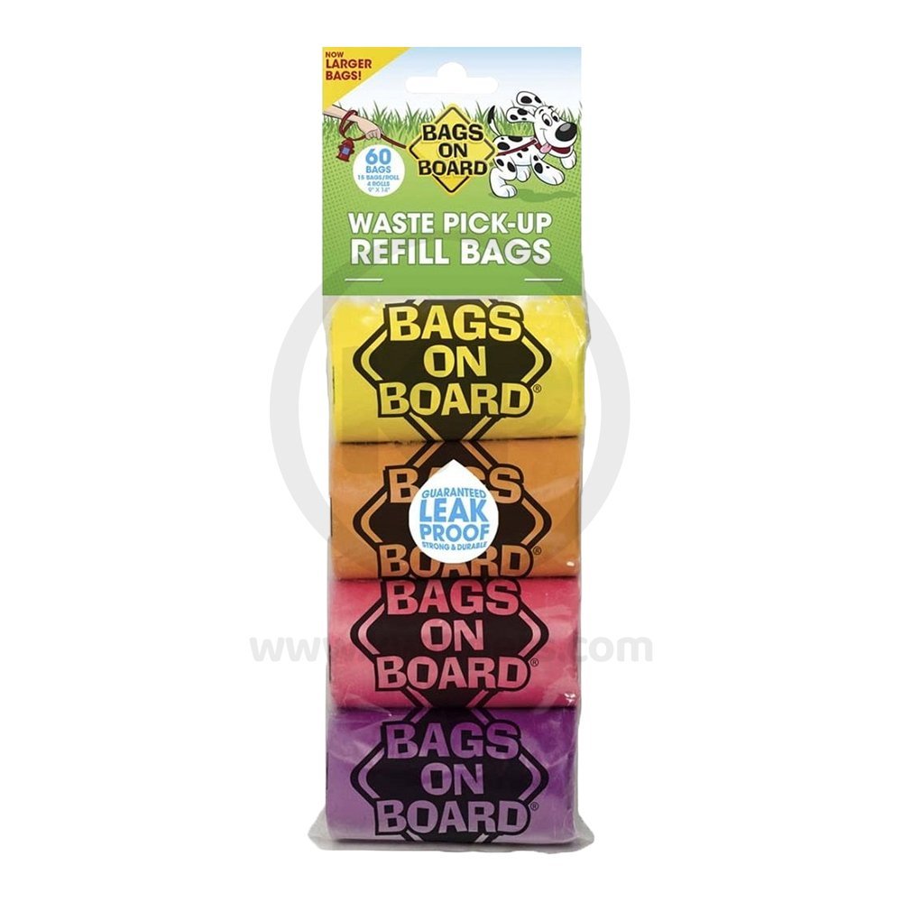 Bags on Board Waste Pick-up Refill Bags Yellow Pink Purple Blue 60 Count