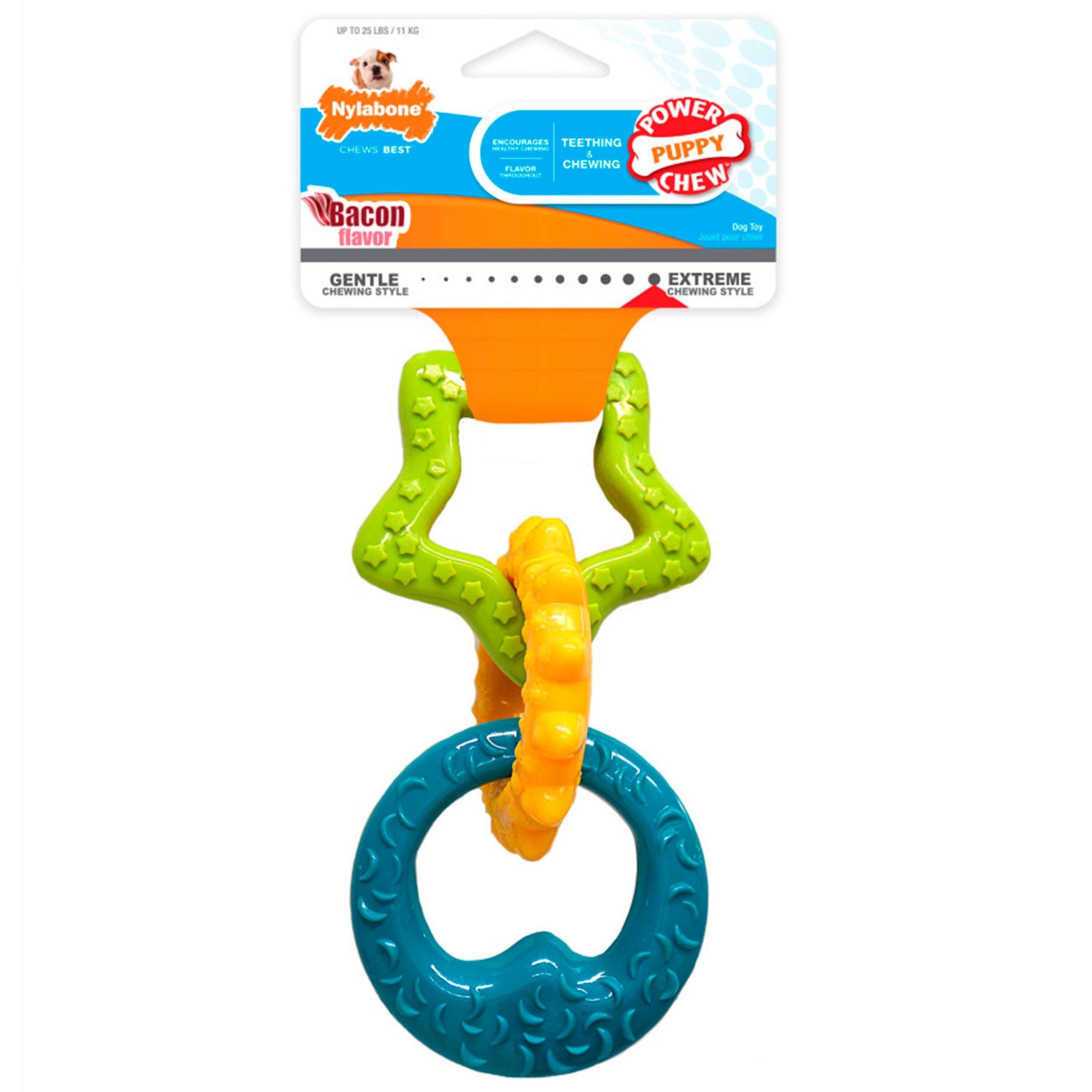 Nylabone Puppy Power Chew Teething Rings Toy Bacon Small/Regular – Up To 25 Ibs