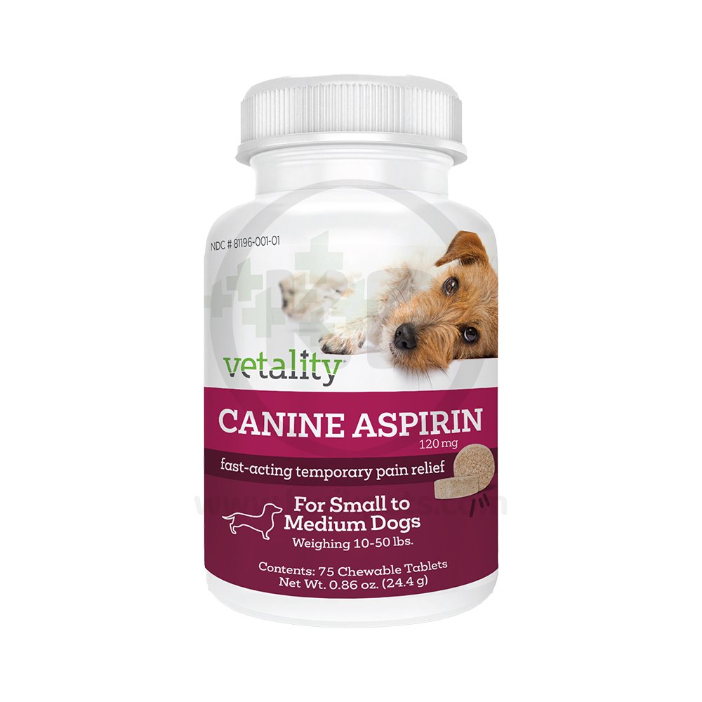 Vetality Canine Aspirin Chewable Tablets 120mg for Small to Medium Dogs 75 Count