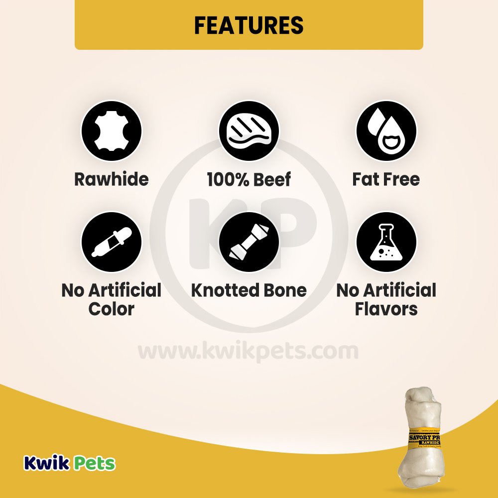 Savory Prime Supreme Knotted Rawhide Bones in Bulk Natural 4-5 in