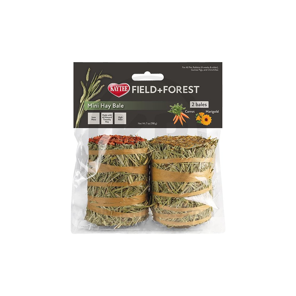 Kaytee Field+Forest Mini Hay Bales Carrot & Marigold for Rabbits Guinea Pigs & Chinchillas 2 Count 7-oz