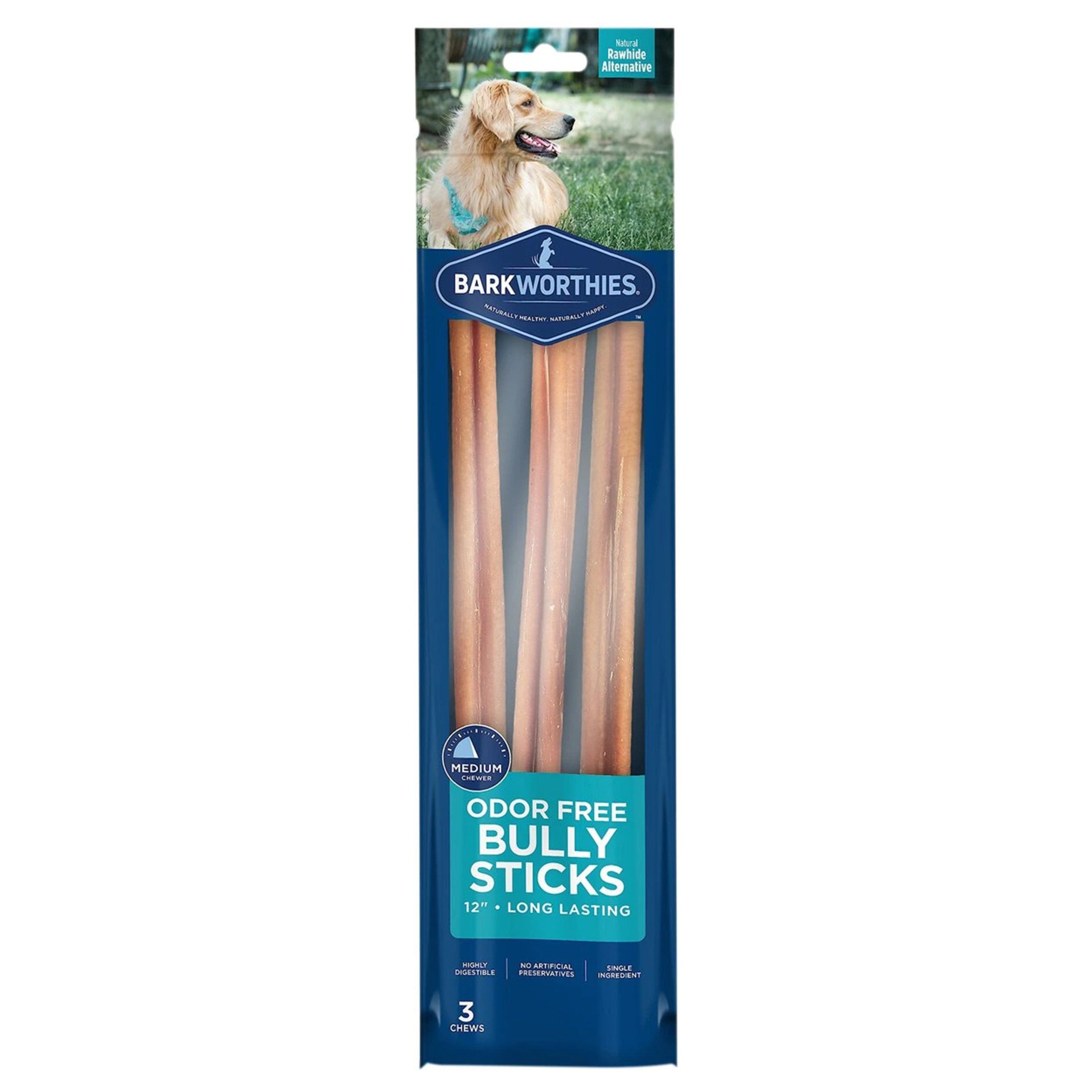 Barkworthies 12″ Odor Free Bully Stick Dog Chews 3 Count