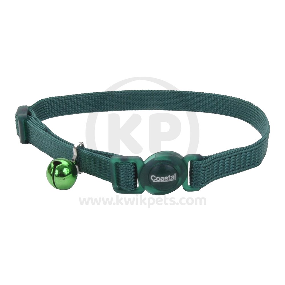 Coastal Safe Cat Adjustable Snag-Proof Nylon Breakaway Collar Hunter Green 3/8 in X 8-12 in