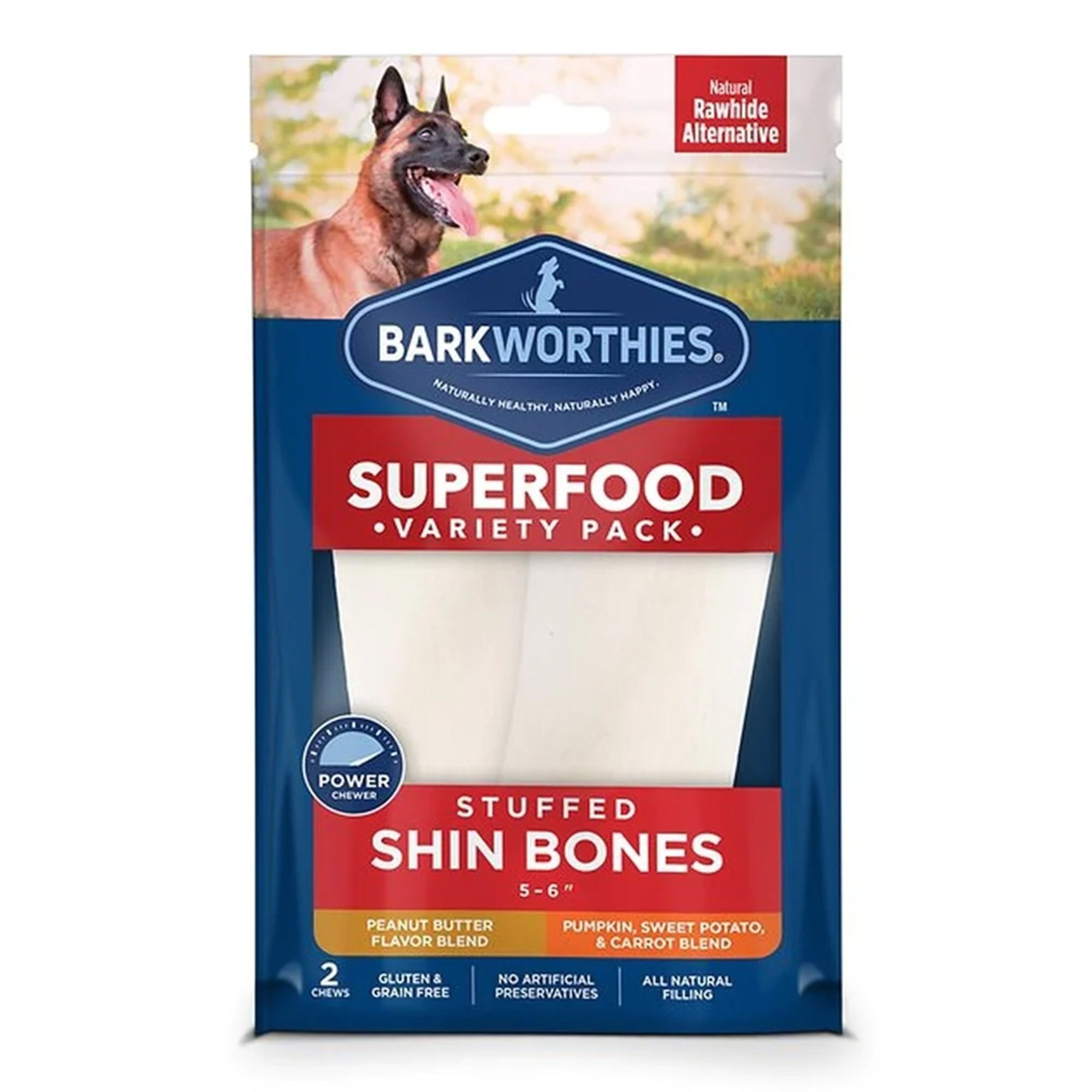 Barkworthies Dog stuffed shin bone peanut butter large 10 count