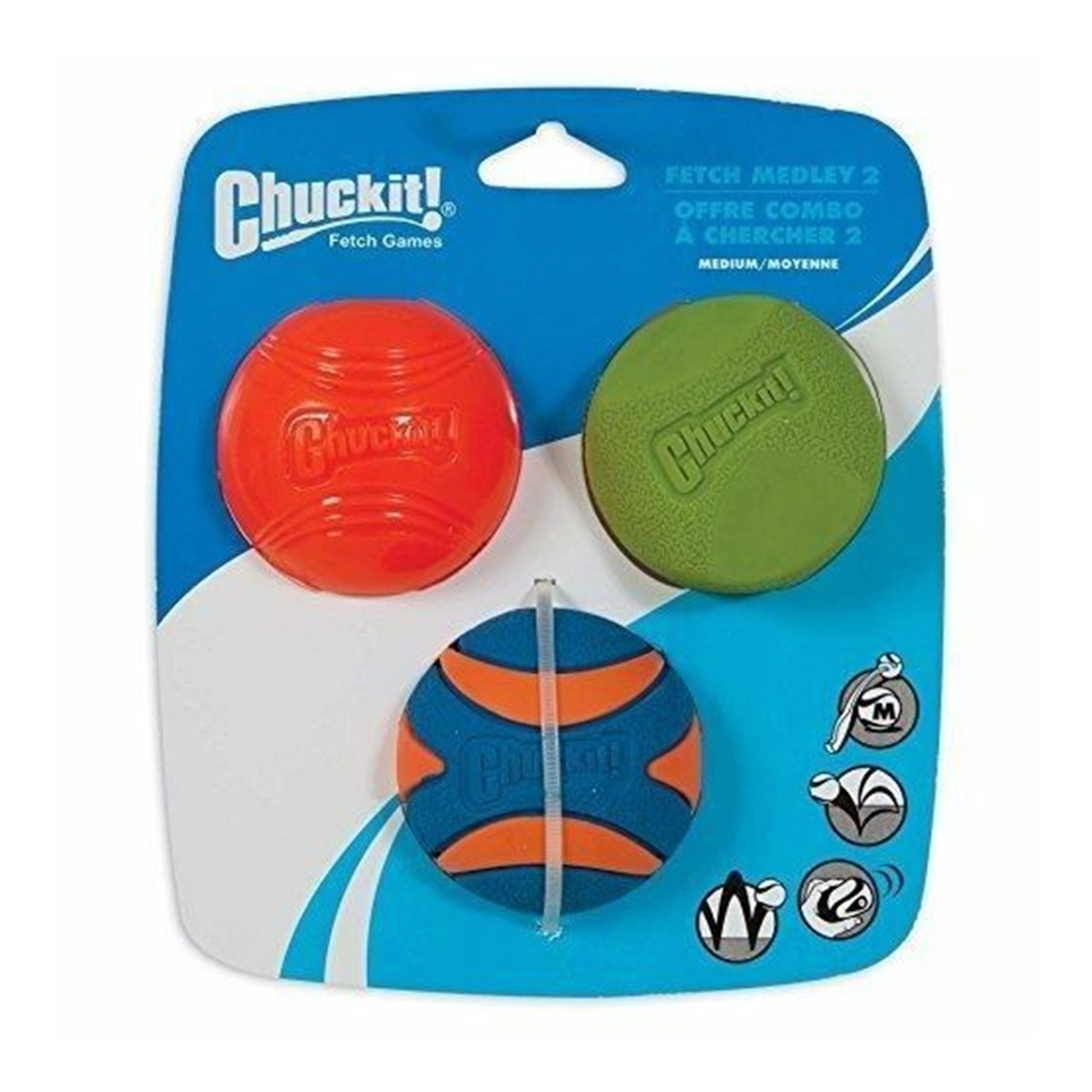 Chuckit! Fetch Medley Balls Dog Toy Assortment 2, Multi-Color 3pk, Medium