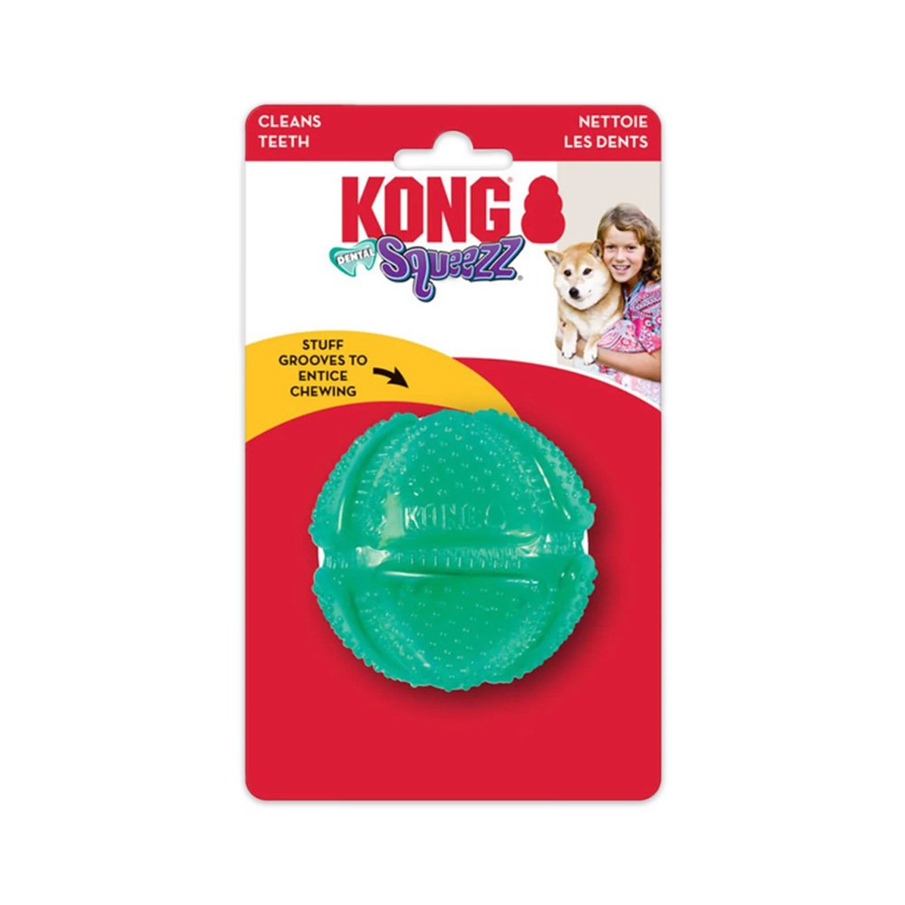 KONG Dental Squeezz Ball Dog Chew Toy Teal Medium