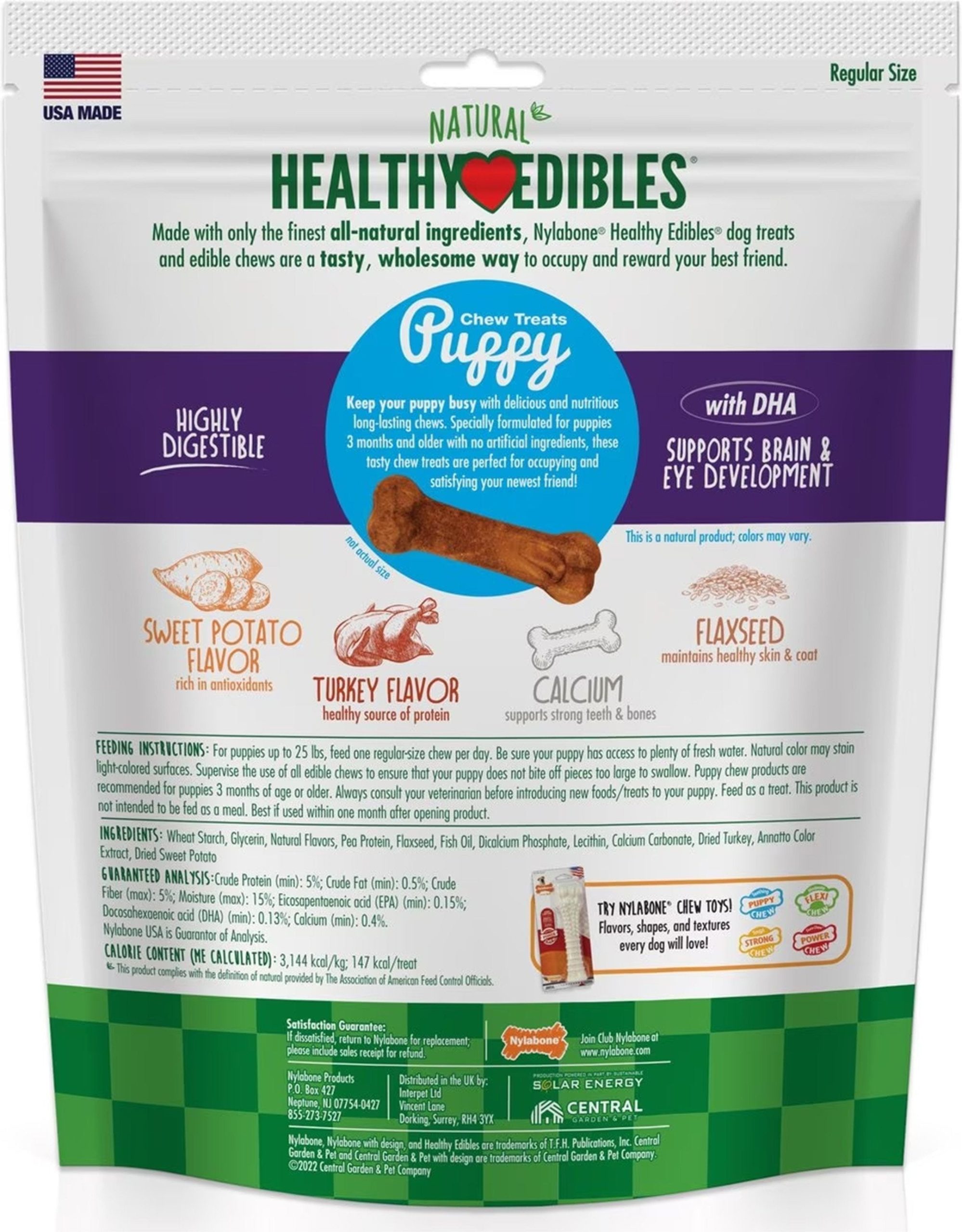 Nylabone Healthy Edibles Puppy Chew Treats Turkey & Sweet Potato Small/Regular – Up To 25 Ibs 8 Count