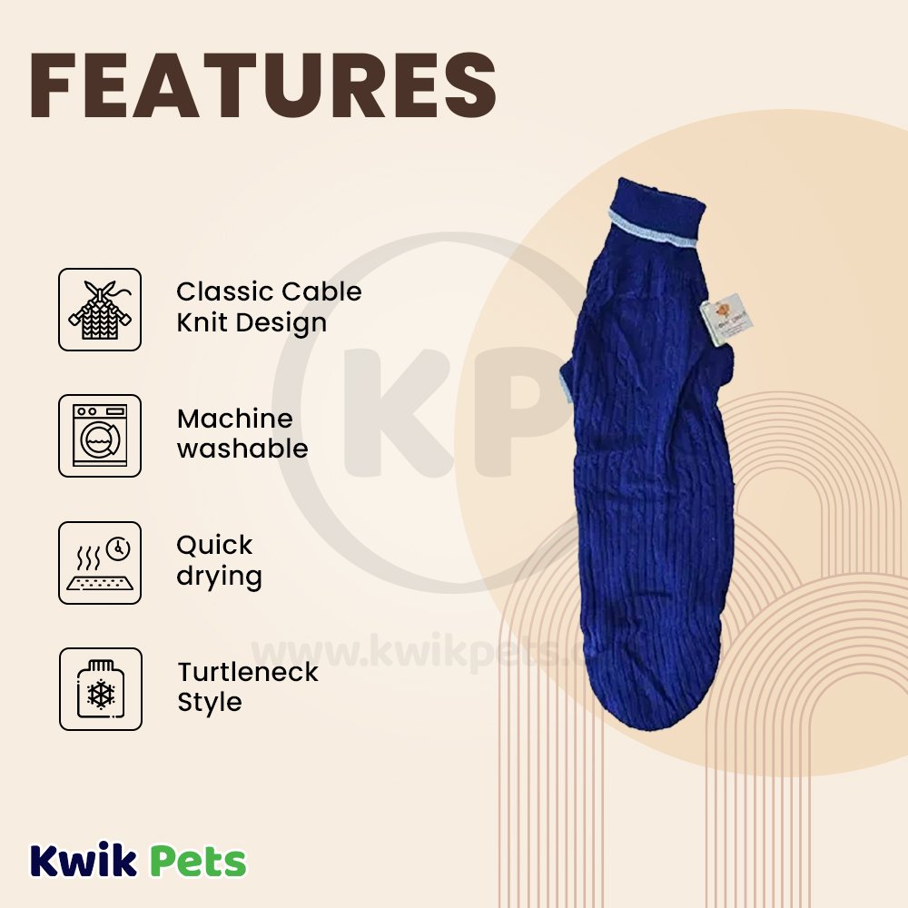 Fashion Pet Classic Cable Dog Sweater Cobalt Blue XL