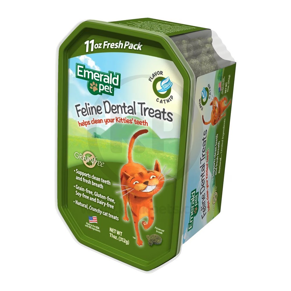 Emerald Pet Grain-Free Feline Dental Cat Treats Catnip 11-oz