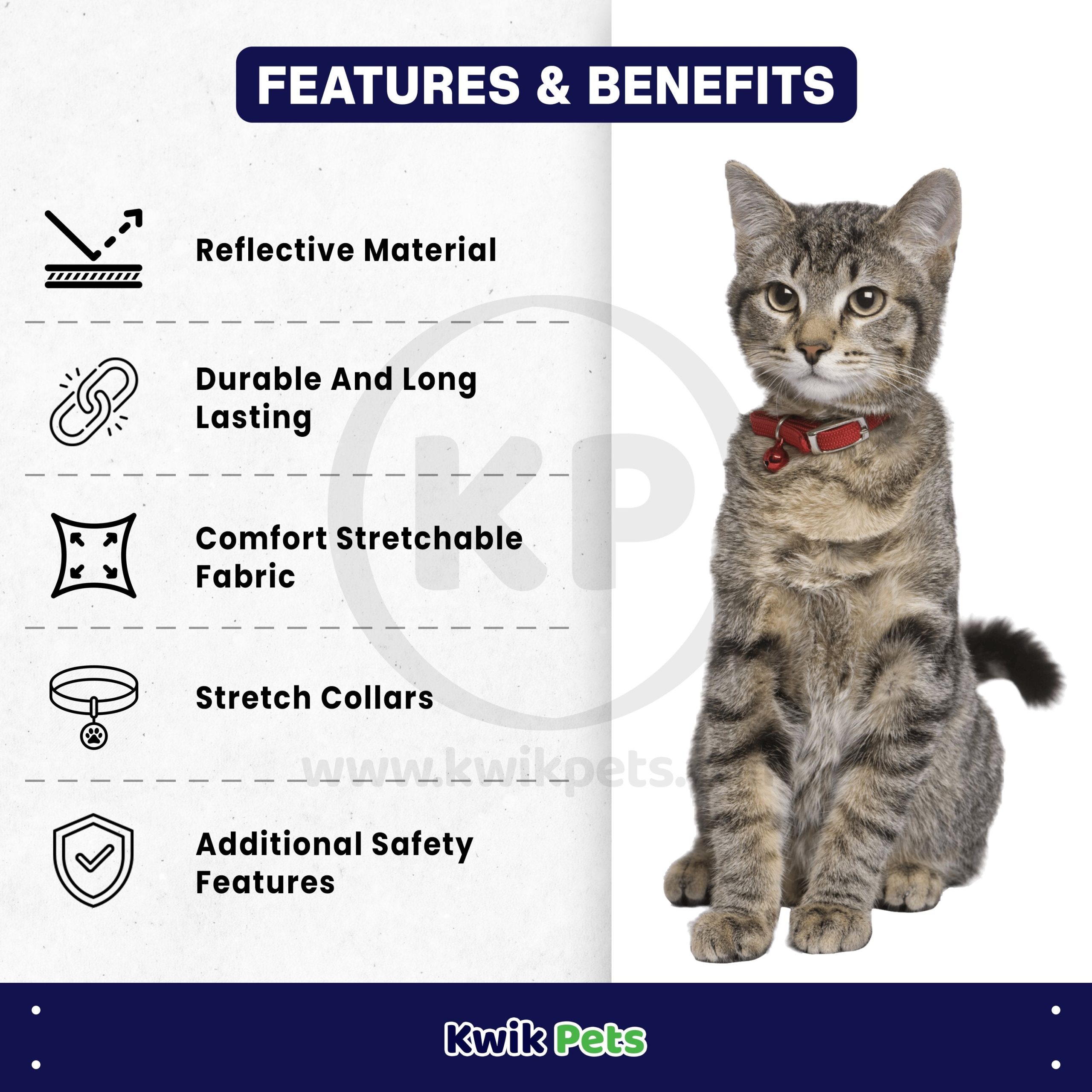 Elasta Cat Reflective Safety Stretch Collar with Reflective Charm Red 3/8 In X 10 in