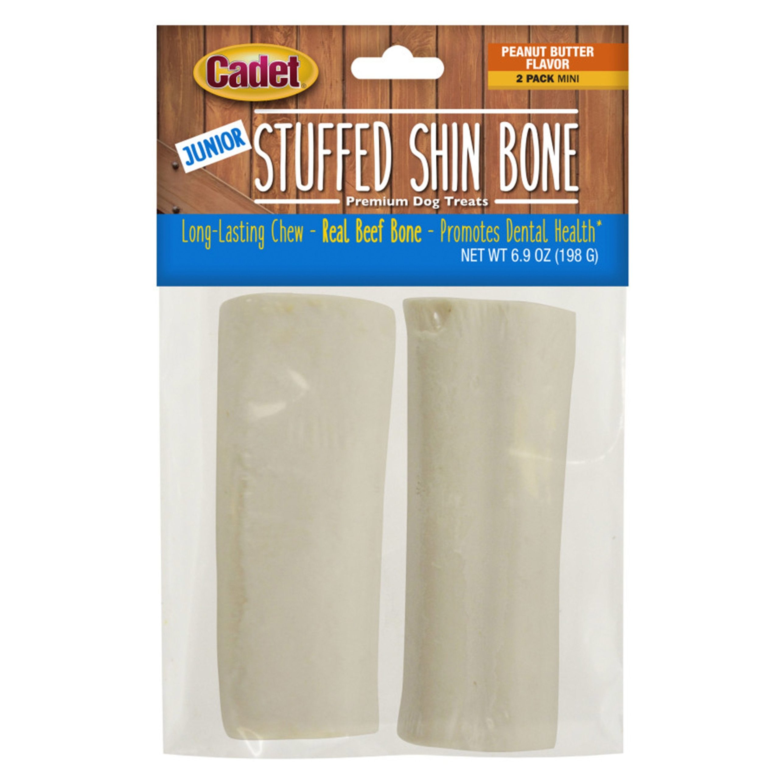 Cadet Junior Stuffed Shin Bone Chew Dog Treats Peanut Butter Mini 2 Count 6.9-oz