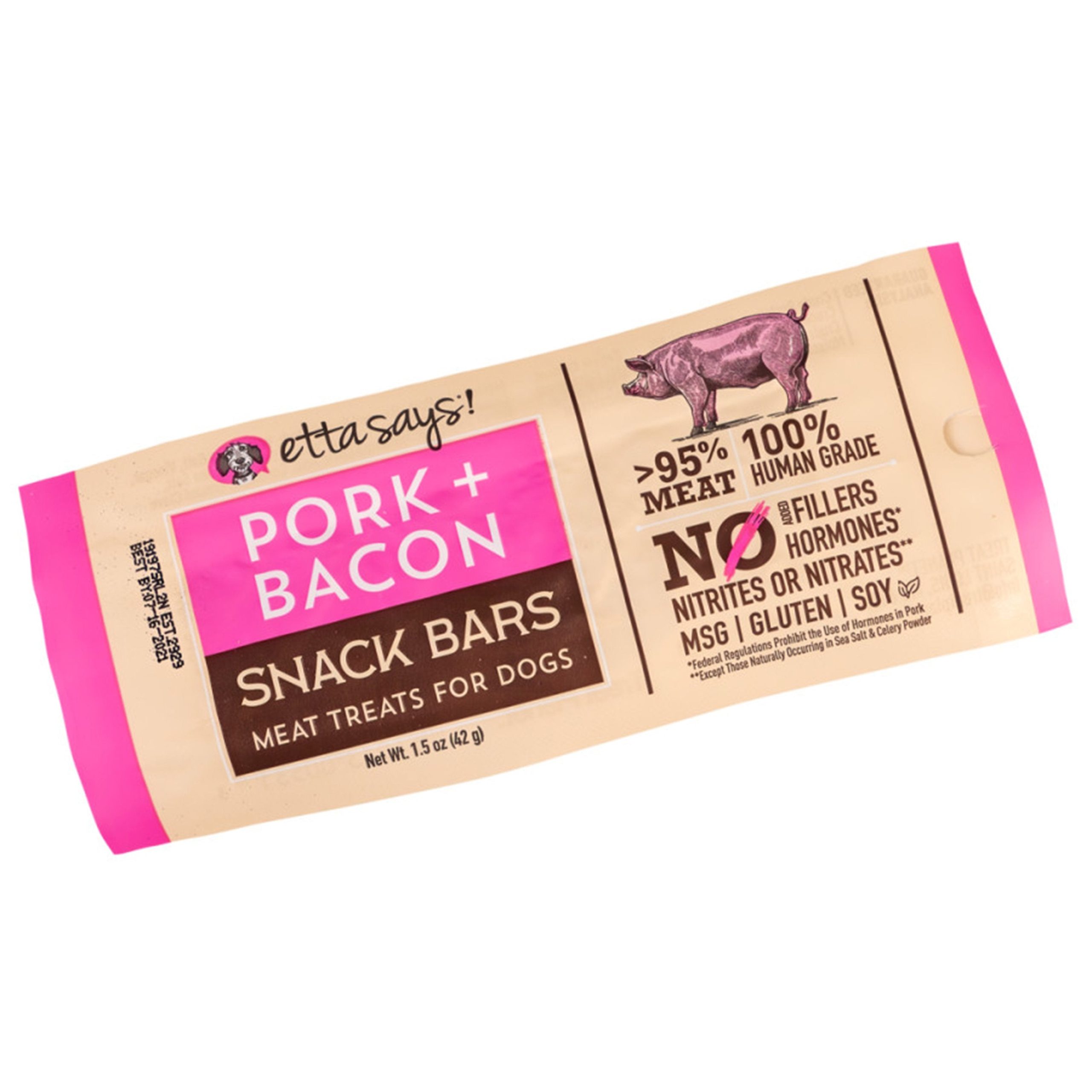 Etta Says! Meat Snack Bar Pork & Bacon Dog Treats 1.5-oz