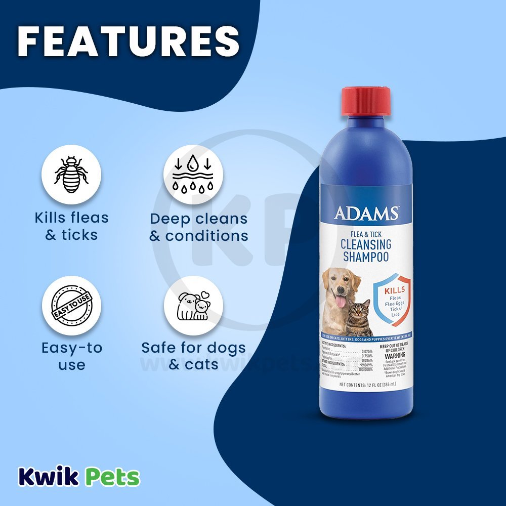 Adams Flea & Tick Cleansing Shampoo for Dogs & Cats Clear 12-oz