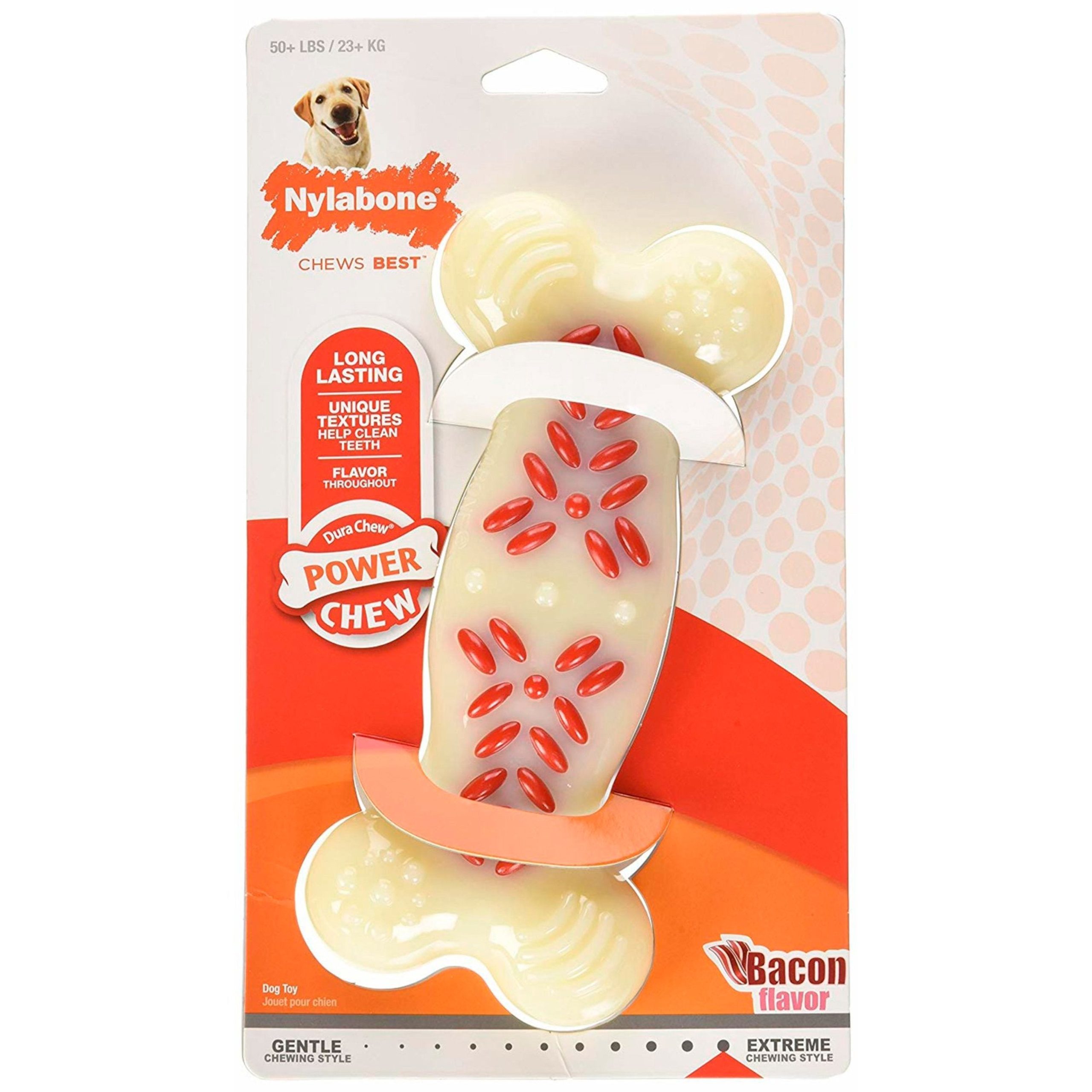 Nylabone Power Chew Action Ridges Dog Toy Bacon XL/Souper – 50+ lbs