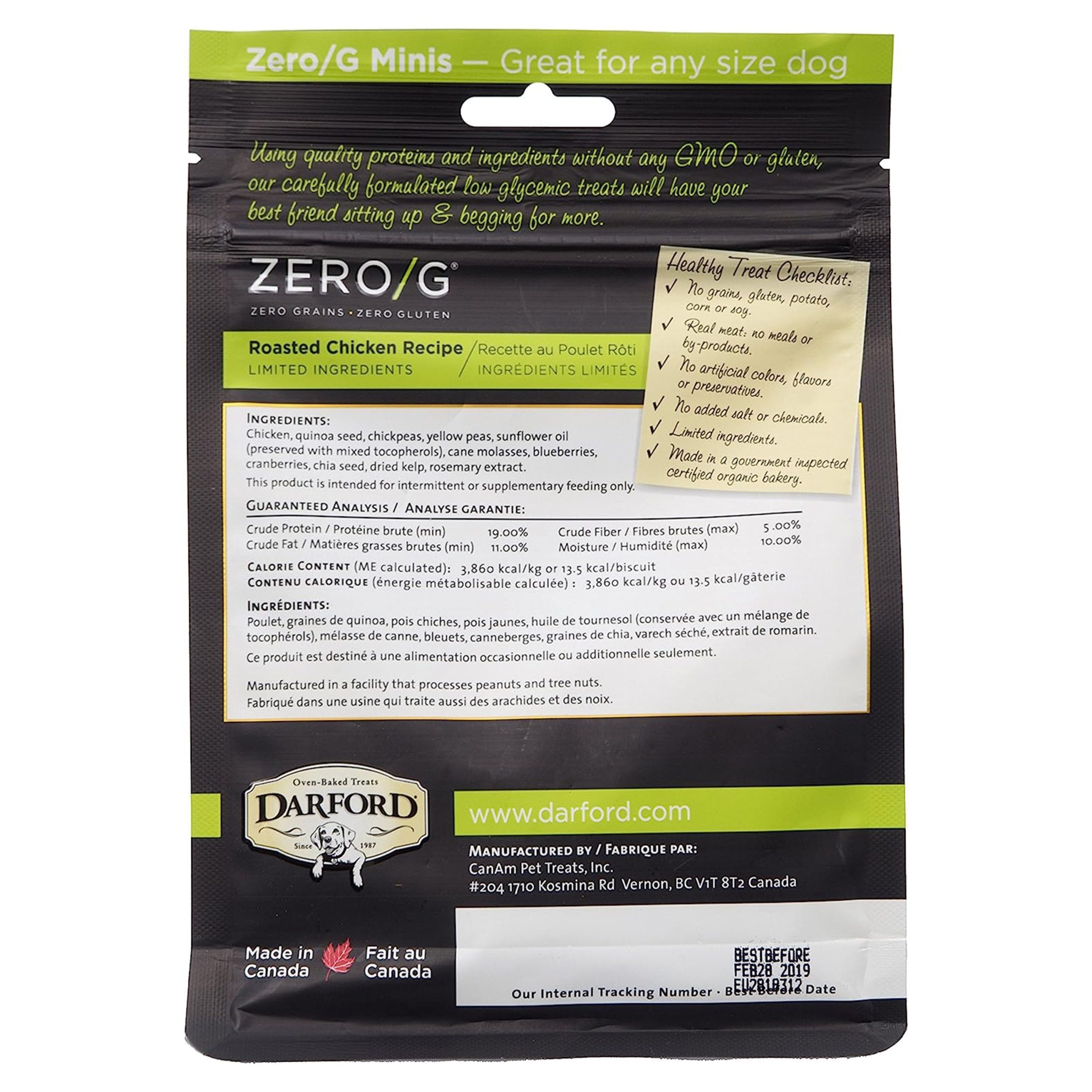 Darford Zero/G Grain-Free Roasted Chicken Dog Treats Minis 6-oz