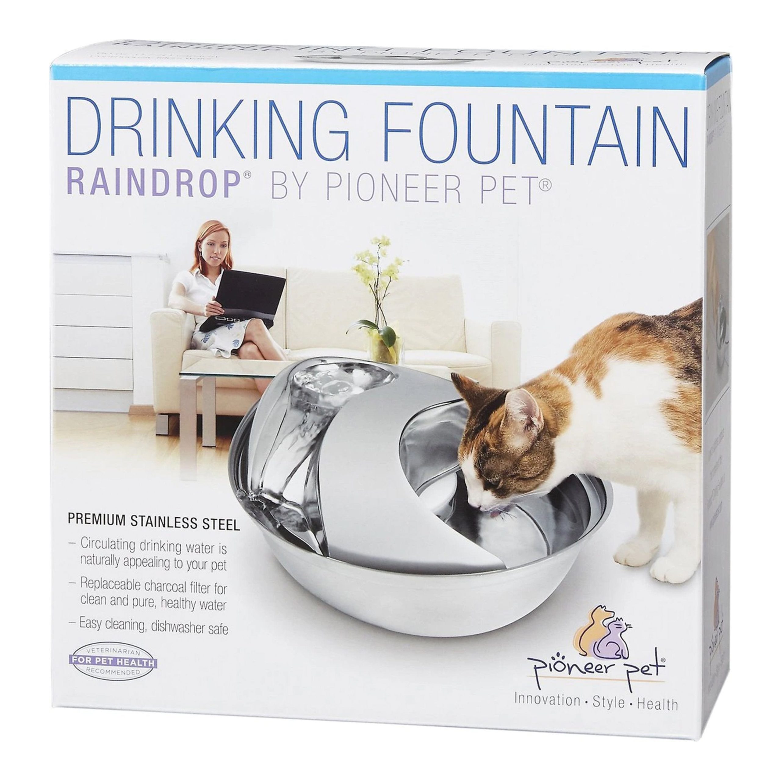 Pioneer Pet Raindrop Stainless Steel Drinking Fountain 60-oz