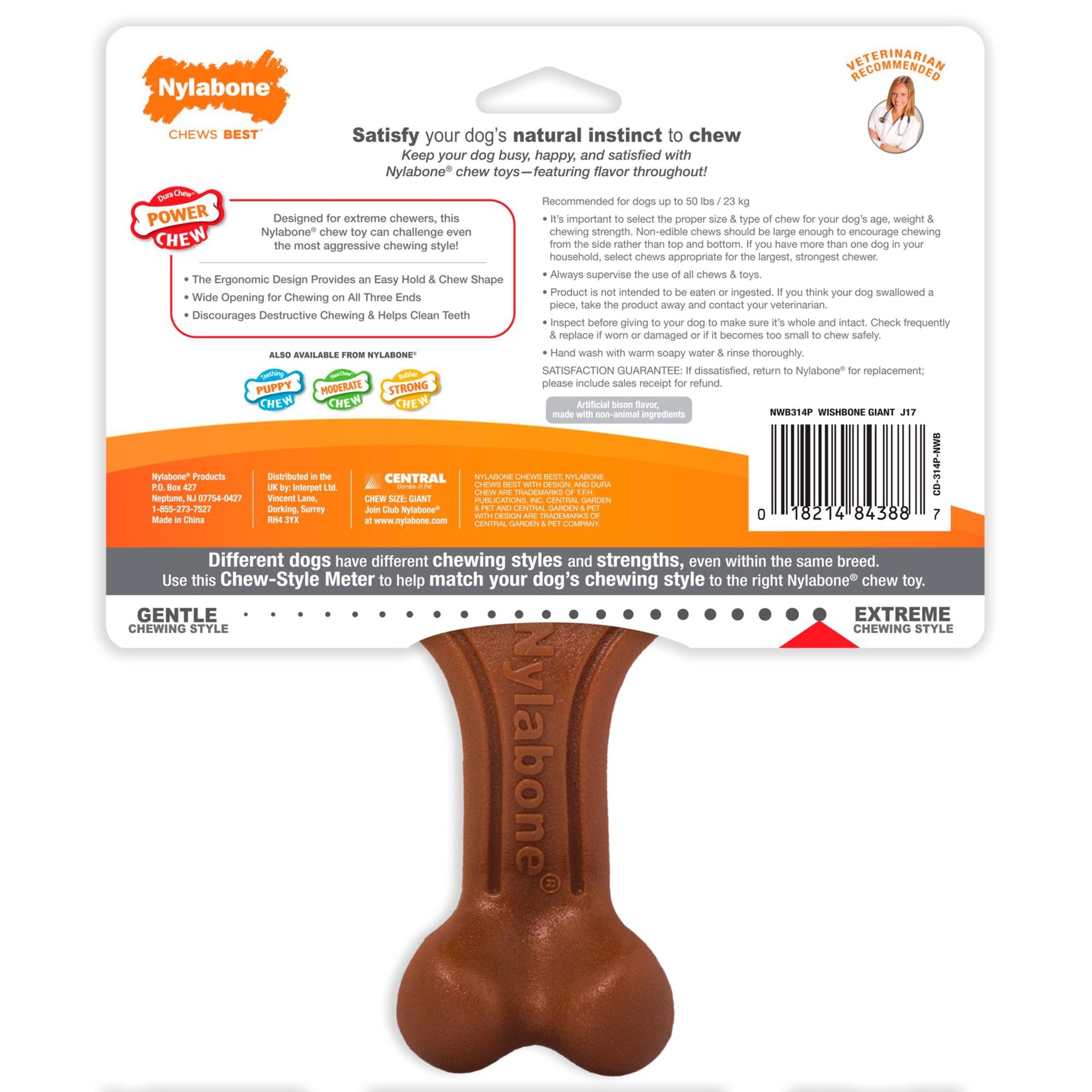 Nylabone Ergonomic Hold & Chew Wishbone Power Chew Durable Dog Toy Bacon Large/Giant – Up To 50 lbs