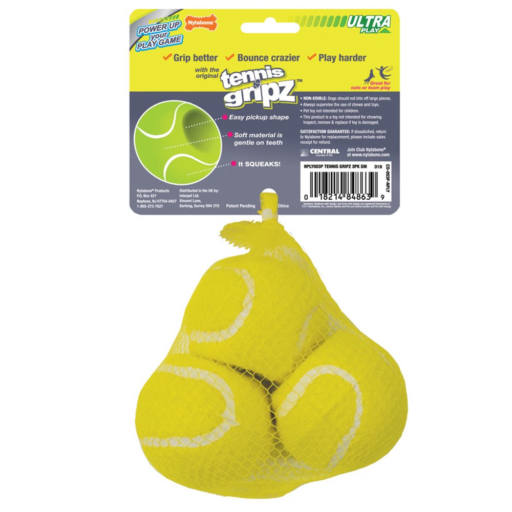 Nylabone Power Play Tennis Gripz Balls Dog Toy Small/Regular – Up To 25 lbs