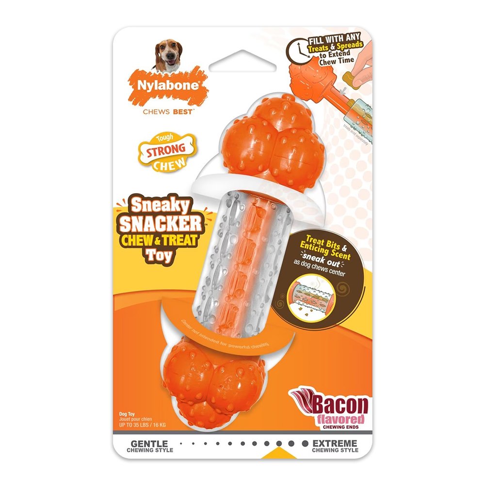 Nylabone Sneaky Snacker Chew & Treat Dog Toy Bacon Flavor Orange Medium/Wolf – Up To 35 lbs