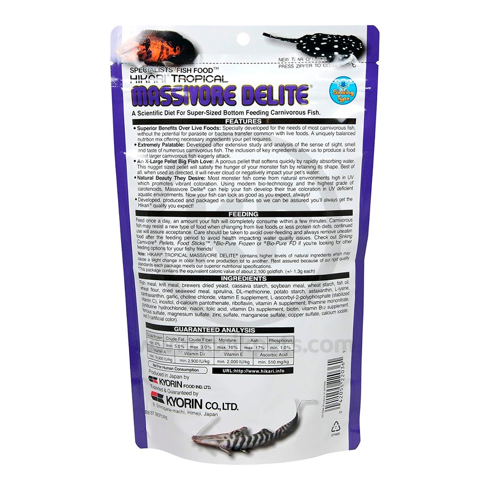 Hikari USA Massivore Delite Carnivore Pellets Fish Food Large 13.4-oz