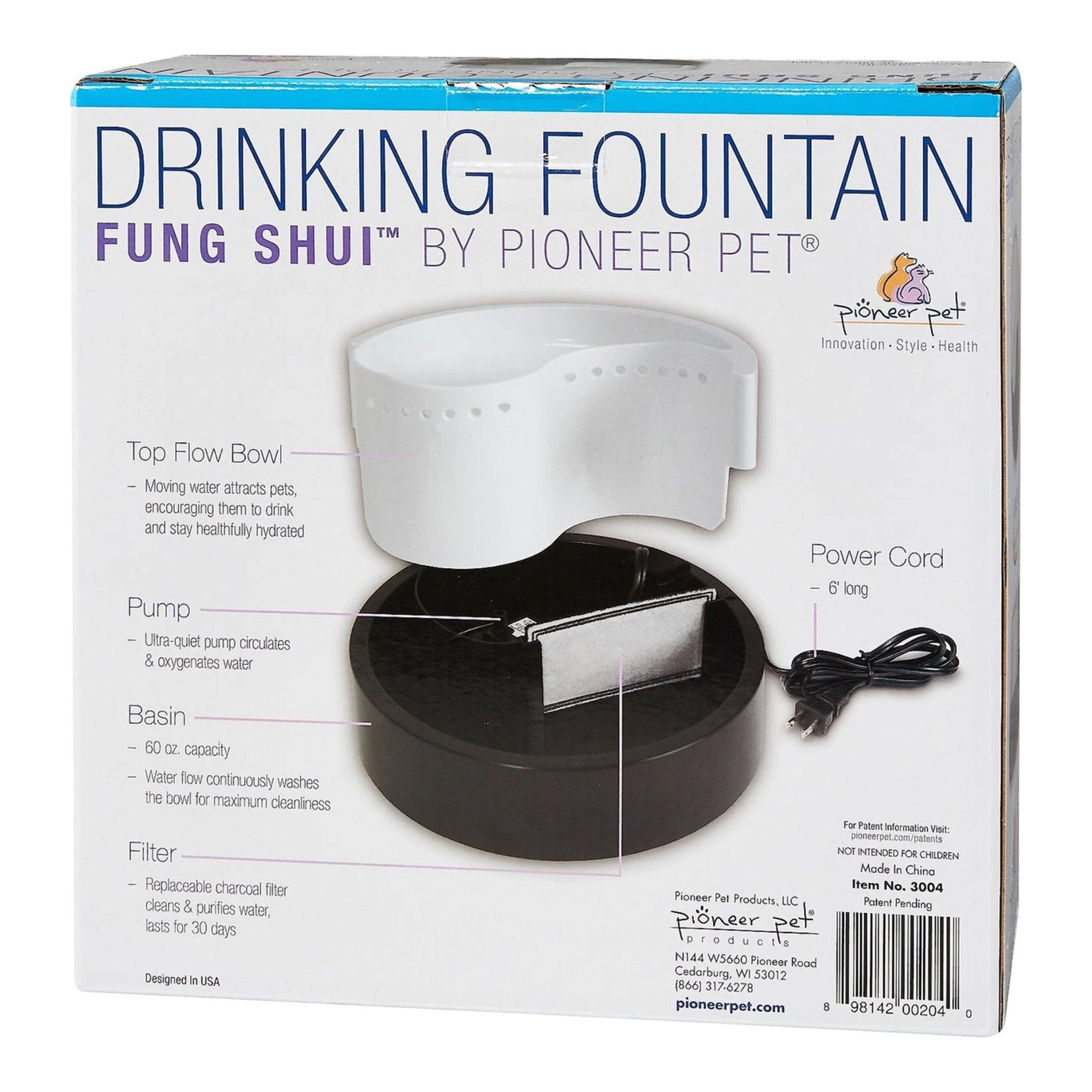 Pioneer Pet Fung Shui Black & White Plastic Drinking Fountain 60-oz