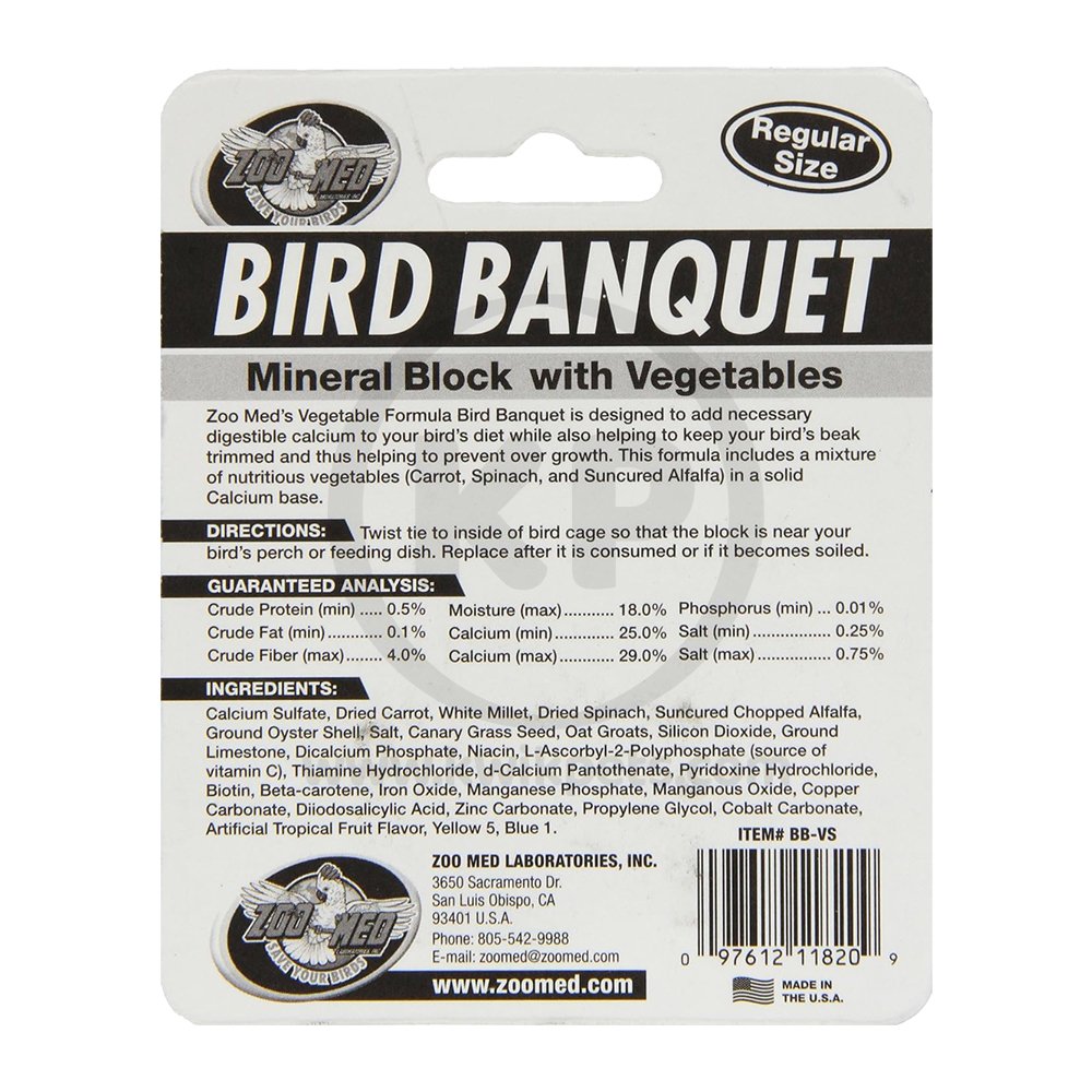 Zoo Med Bird Banquet Vegetable Formula Mineral Block Green Small 1-oz