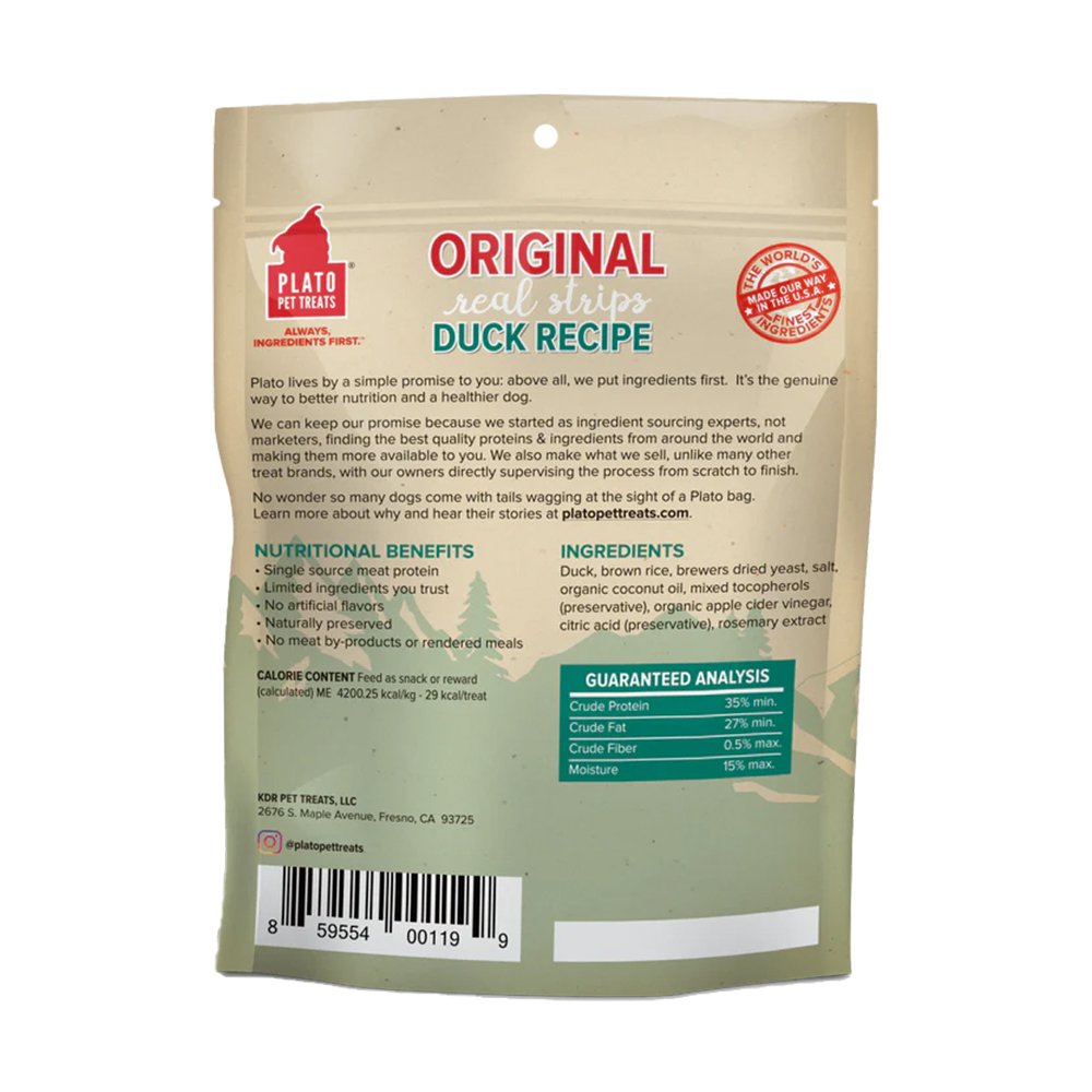 Plato Original Real Strips Duck Dog Treats 6-oz