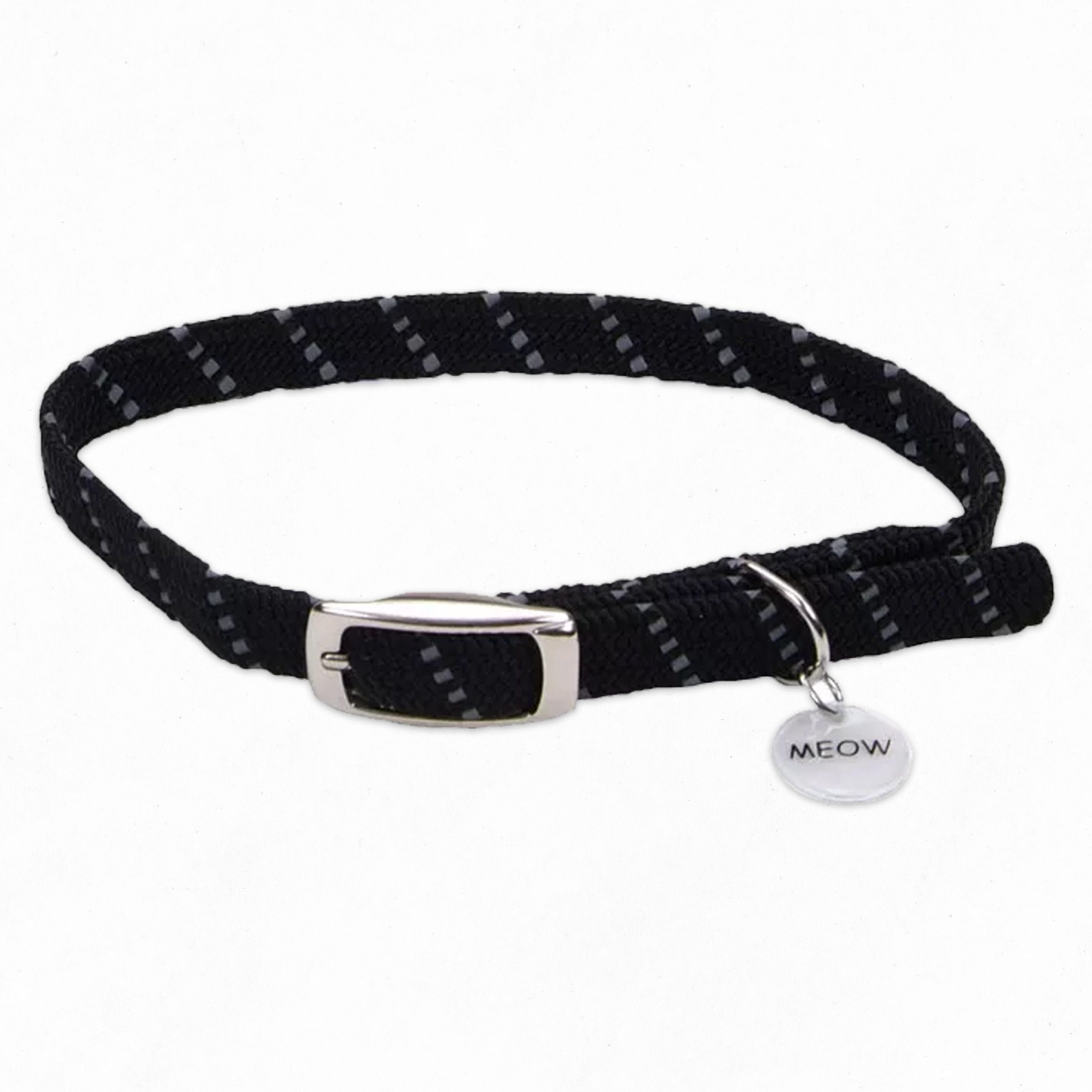 Elasta Cat Reflective Safety Stretch Collar with Reflective Charm Black 3/8 In X 10 in